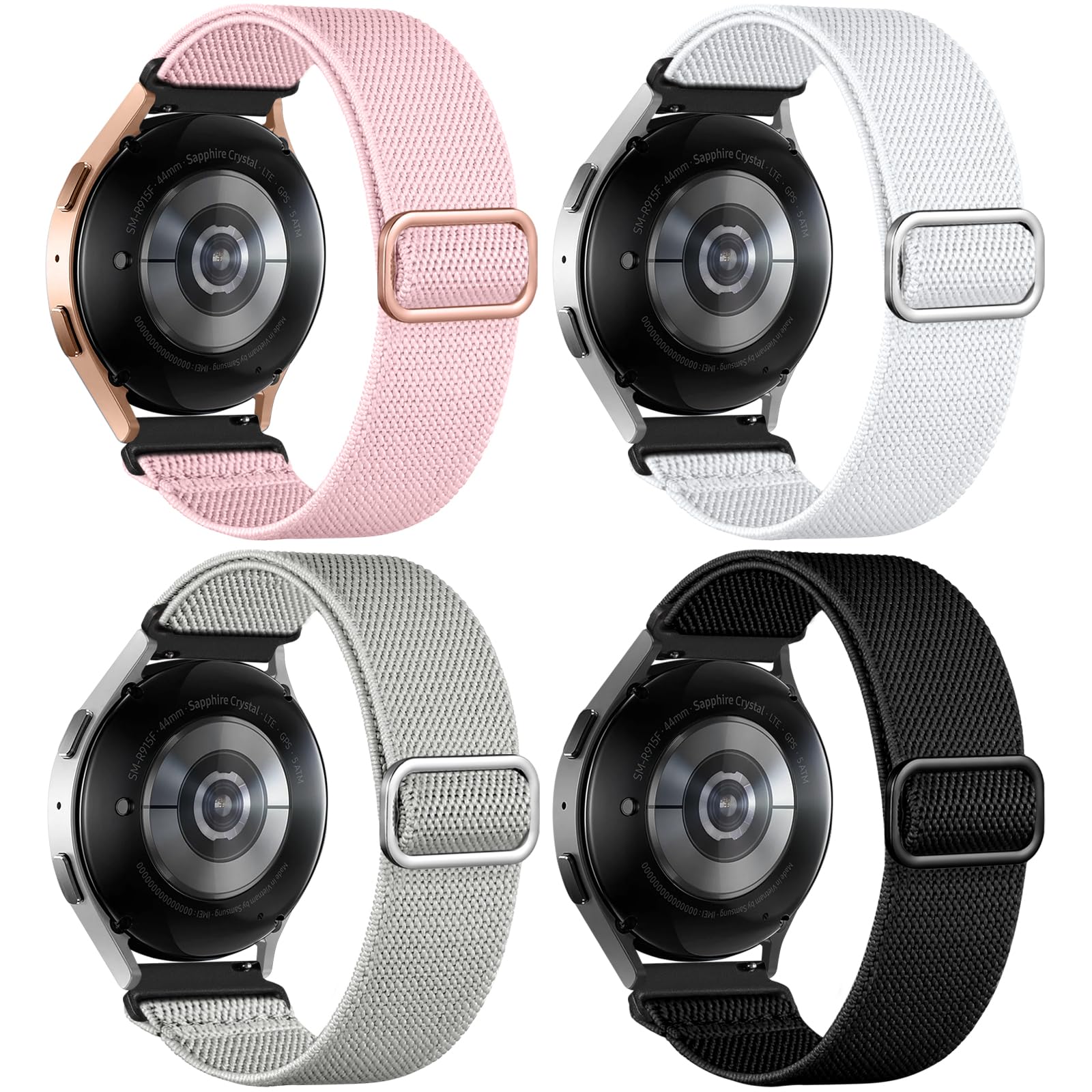 DaQin 4 Pack Stretchy Nylon Solo Loop Bands Compatible with Samsung Galaxy Watch 7 6 5 4 Band 40mm 44mm, Galaxy Watch 5 Pro/Watch 6 4 Classic Band/