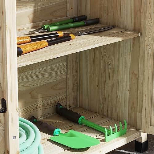 Miniatura 8 de Outsunny Banco para macetas, mesa de madera para macetas al aire libre con armario de almacenamiento, estante de almacenamiento, banco de trabajo de