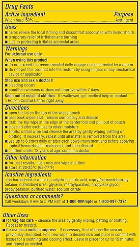 Miniatura 4 de Preparation H Toallitas desechables para hemorroides con hamamelis para aliviar la irritación de la piel, 96 unidades y crema de tratamiento de