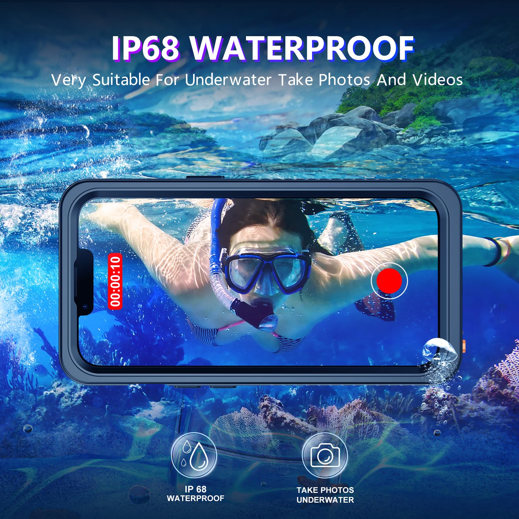Temdan Compatible with iPhone 13 Pro Max Case Waterproof Built-in Screen & Camera Protector IP68 Underwater Full Body Military Dropproof Shockproof Phone Case 6.1" — Amazon image 2