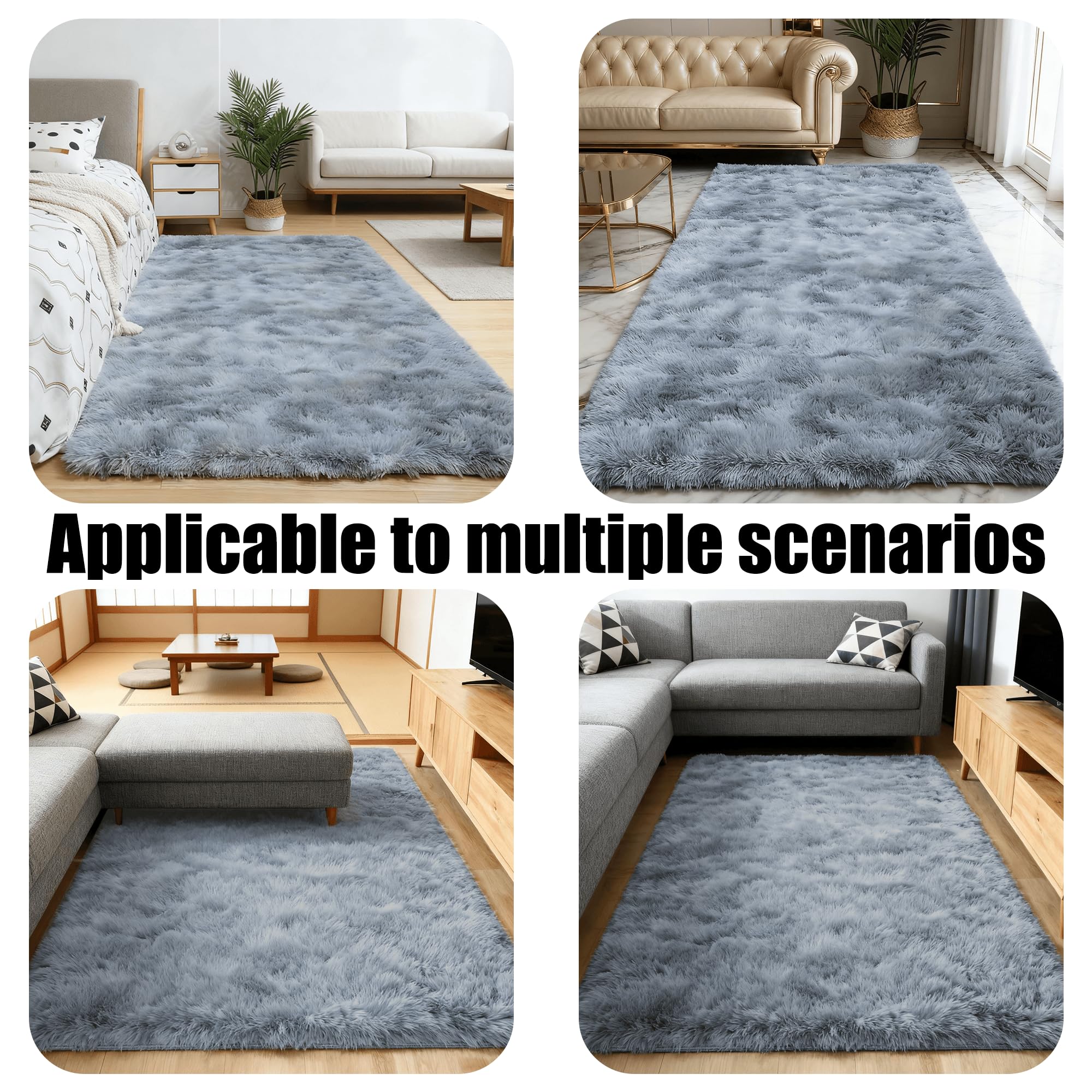 Imitación Mullida Alfombras 70 x 170 cm Tie Dye Alfombra Extra Grande Dormitorio Talla para Dormitorio Matrimonio Infantil Juvenil y Salón, Gris Claro