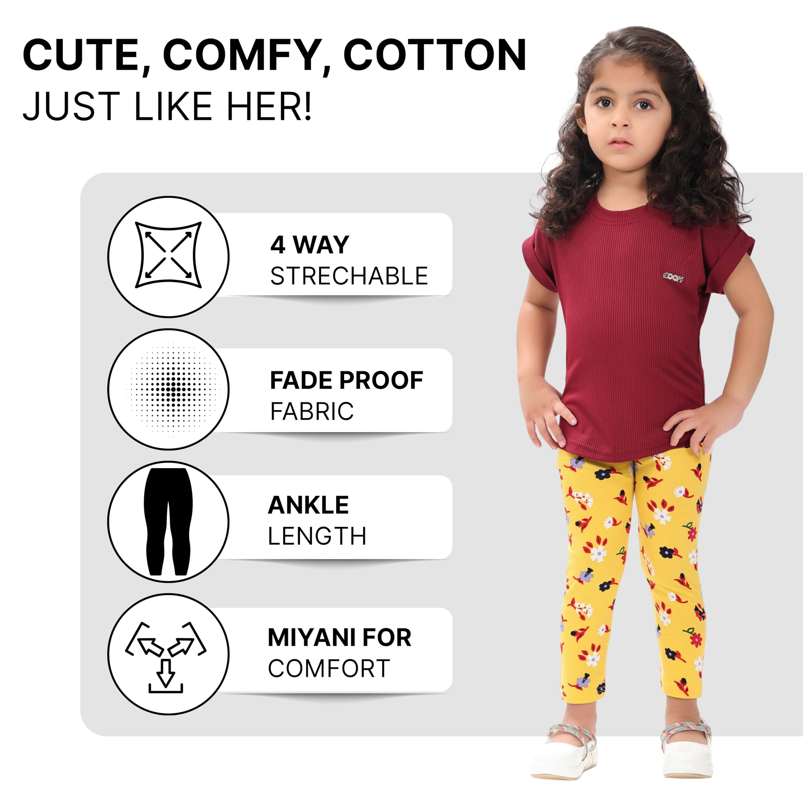 comfycute Pure Cotton Girls Leggings Kids Stretchable Ankle Length Soft Non-Transparent Printed Bottom Wear for Daily Use | Breathable Skin-Friendly Regular Fit All Day Comfort - Image 2 thumbnail