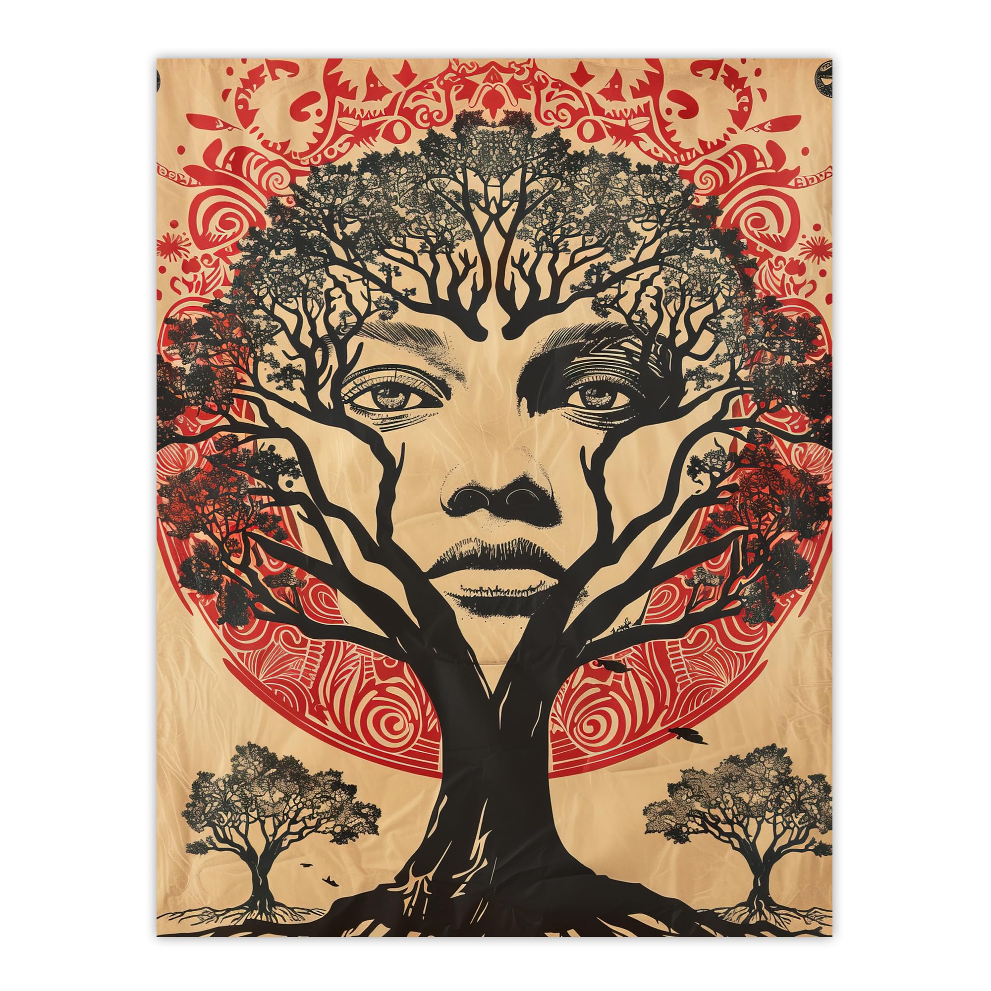 Artery8 - Face in Trees Mystic Mother Earth Hippy Tribal Wall Art Print - Beige - W18" x H24"