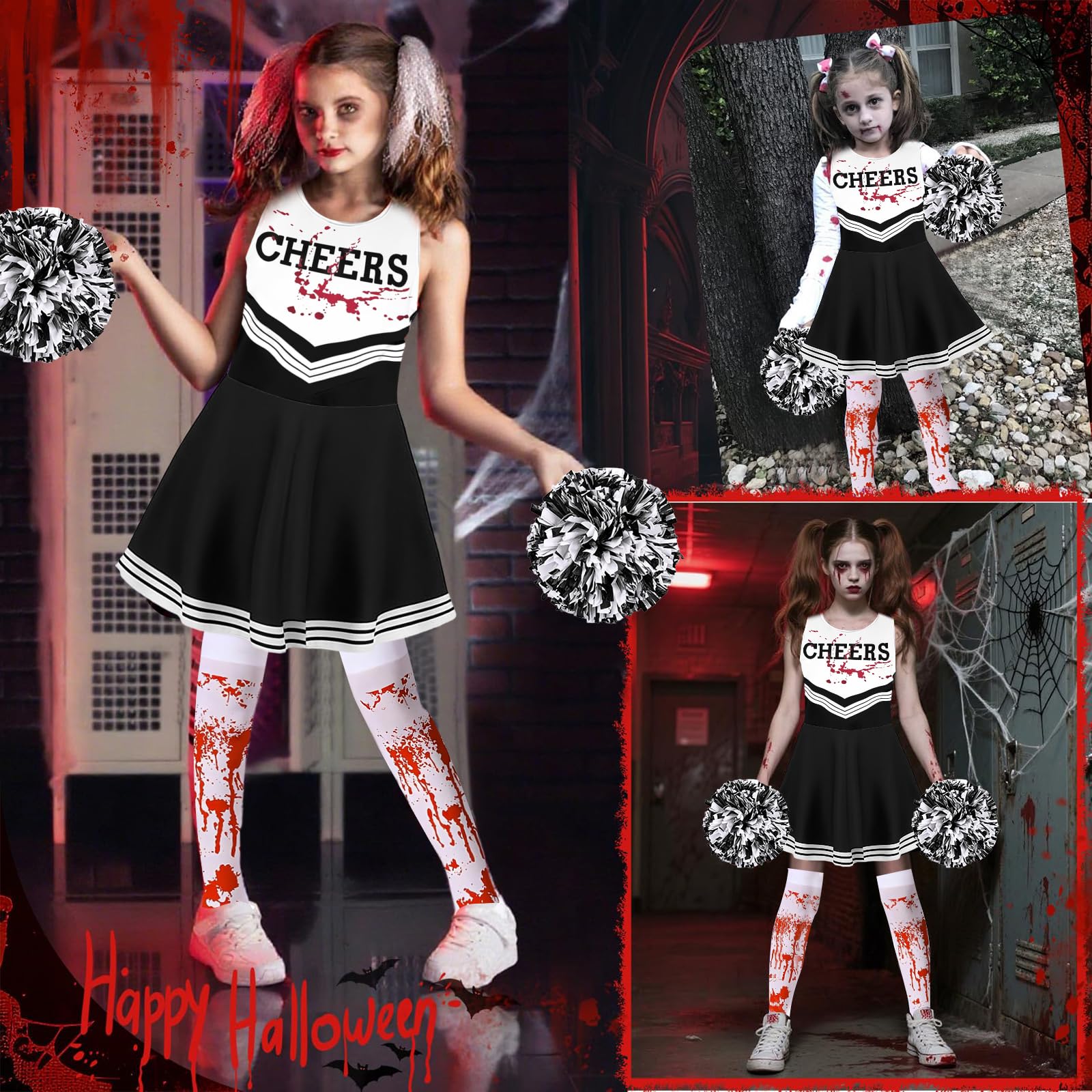 NebulaGlam Children's Cheerleader Costume Halloween, Zombie Cheerleader Costume - Image 3