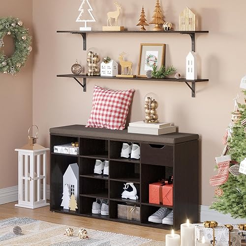 Miniatura 72 de DINZI LVJ Banco de zapatos, banco de almacenamiento de entrada con cajón y 8 cubículos, estantes ajustables, organizador de zapatos para sala de