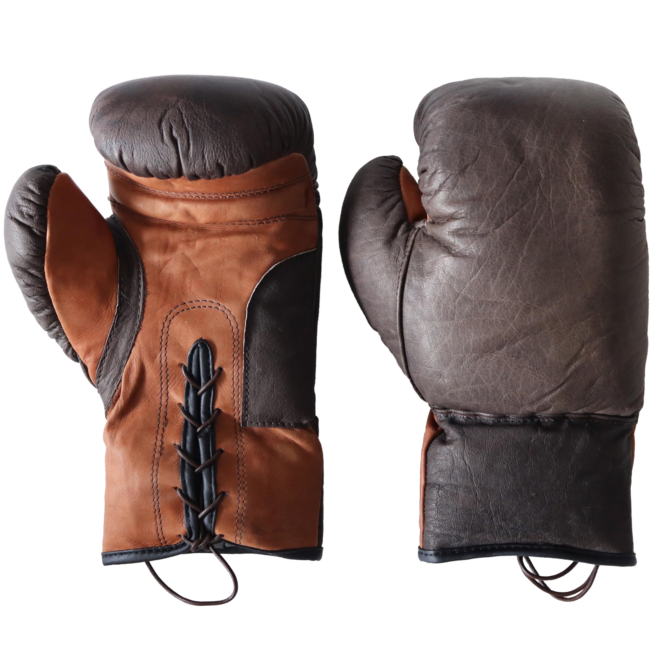 Echtleder Retro Boxhandschuhe 12 oz – Handgefertigt, Zweifarbiges Vintage-Design, Klassische Schnürung, Ideal für Dekoration, Sammler & als Geschenk