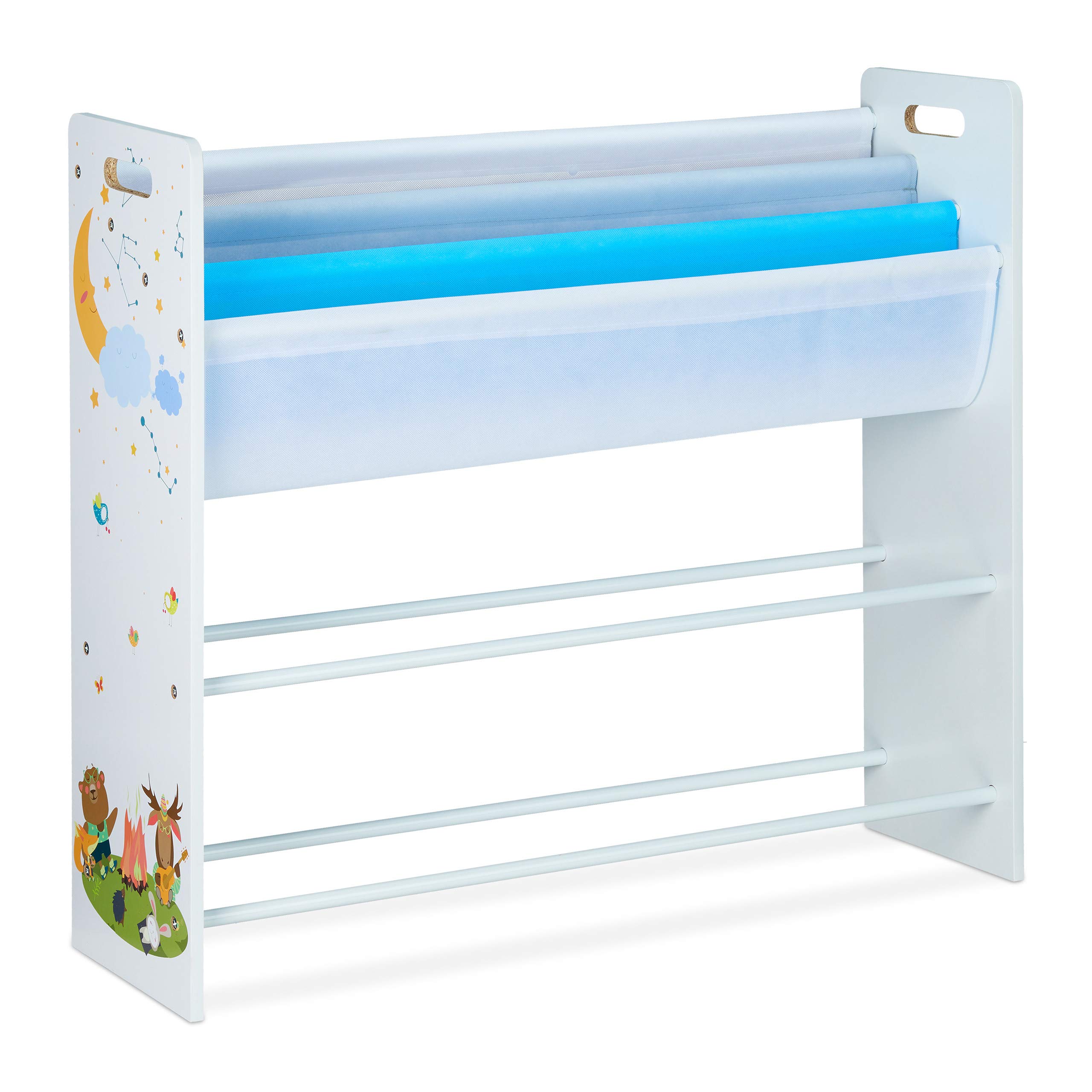Relaxdays Estantería Infantil, 6 Cajas Plástico, 4 Estantes Tela, Mueble Juguetes Animales, 78x86x26,5 cm, Multicolor