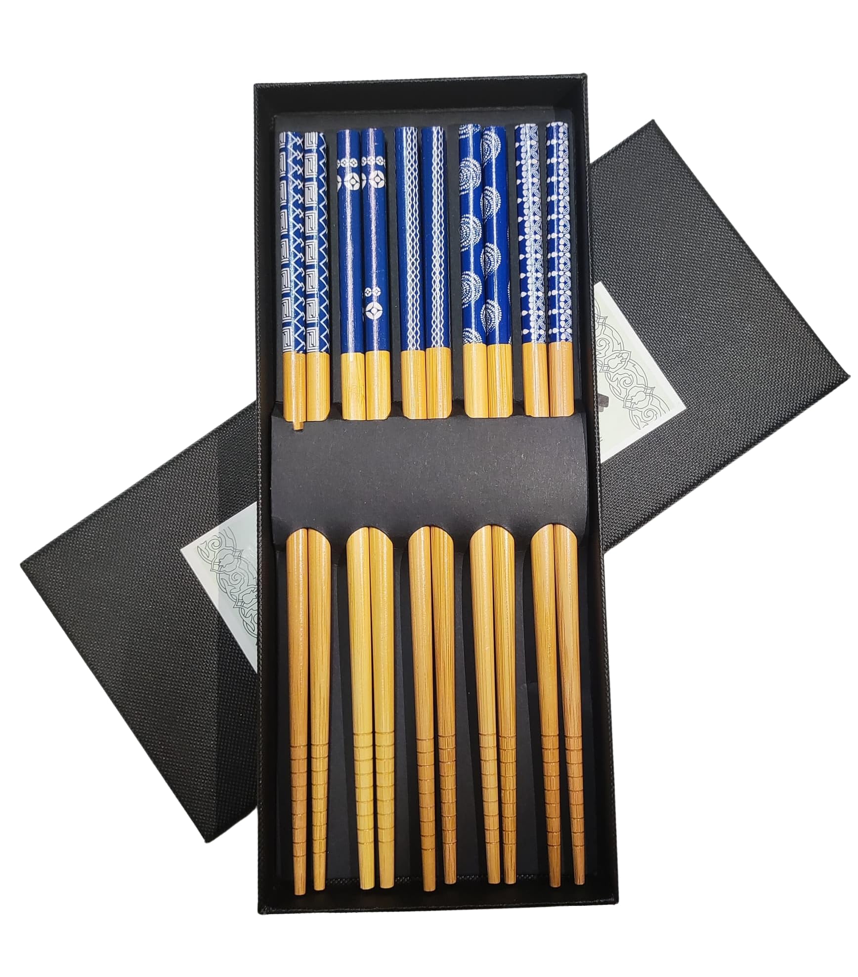 5 Pairs Premium Bamboo Chopsticks Gift Set - Japanese Chinese Style Chopsticks with Elegant Gift Box for Noodles, Sushi, Asian Dining & Housewarming