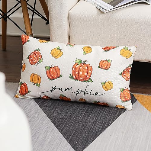 Miniatura 6 de wyooxoo Funda de almohada de otoño de 12 x 20 pulgadas, decoración de otoño, calabazas, Acción de Gracias, funda de almohada cuadrada de lino para