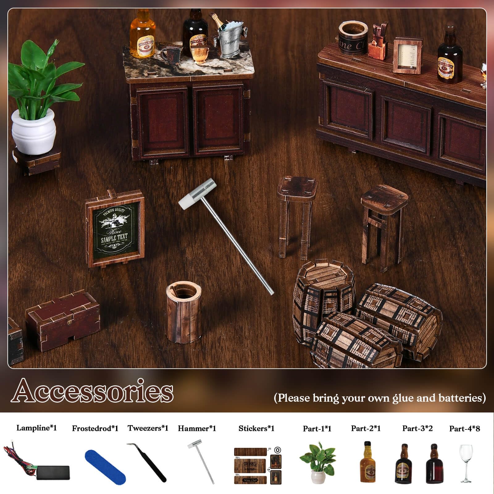 Książka Nook Miniaturowe puzzle do samodzielnego wykonania, drewniane puzzle z narożną tawerną, 3D, domek dla lalek w stylu vintage, pub, z lampkami LED, dekoracja barowa do domu i domu