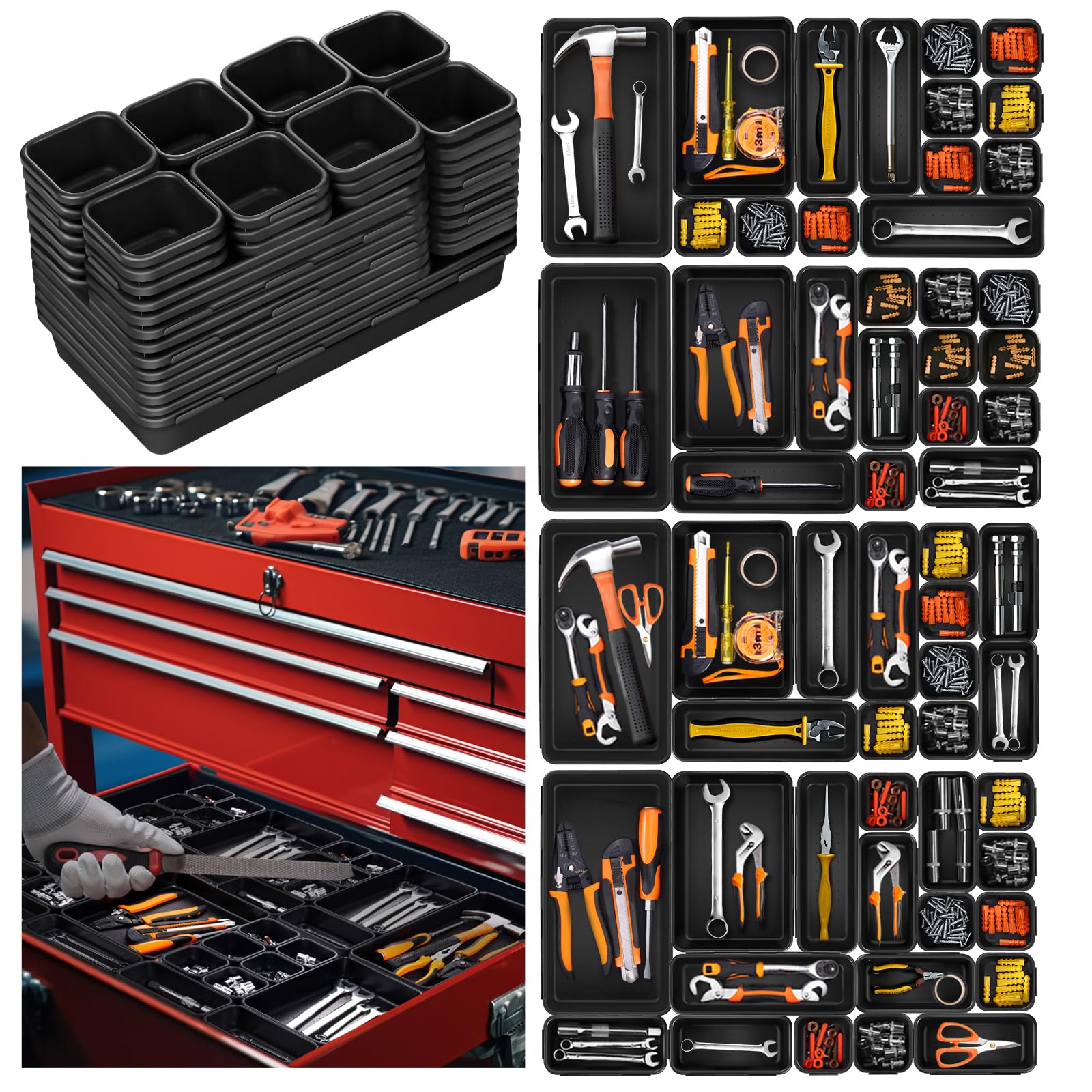 Caja organizadora de cajones para taller, 58 unidades, sistema de organización de cajones, caja de almacenamiento de herramientas, cajón de almacenamiento de tornillos para piezas pequeñas,