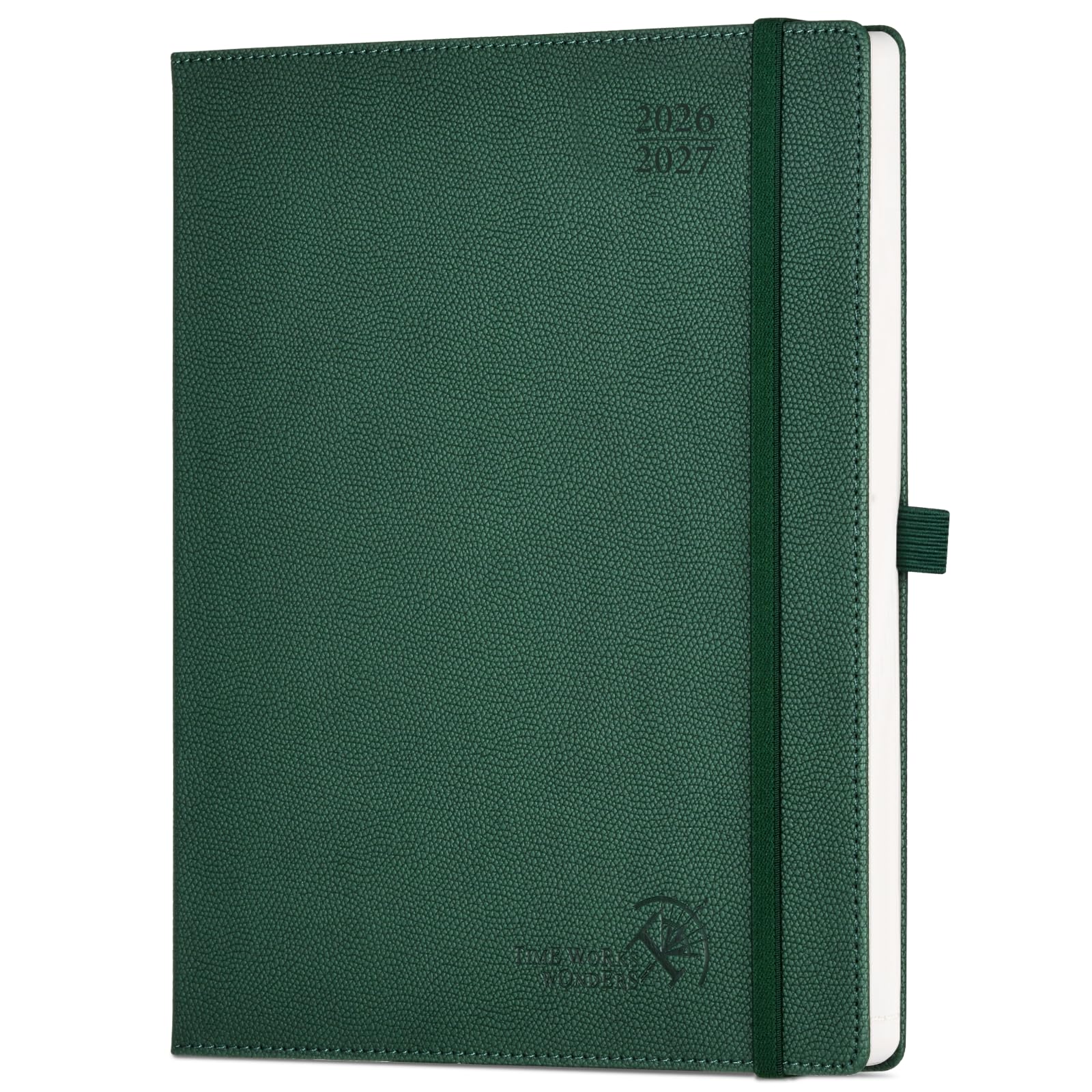 POPRUN Academic Diary 2026-2027 Hardback Week to View Large (26.5x21.5 cm) 26/27 Horizontal Weekly Planner 17 Months (Aug'26 - Dec'27) Mid Year(Foest Green)