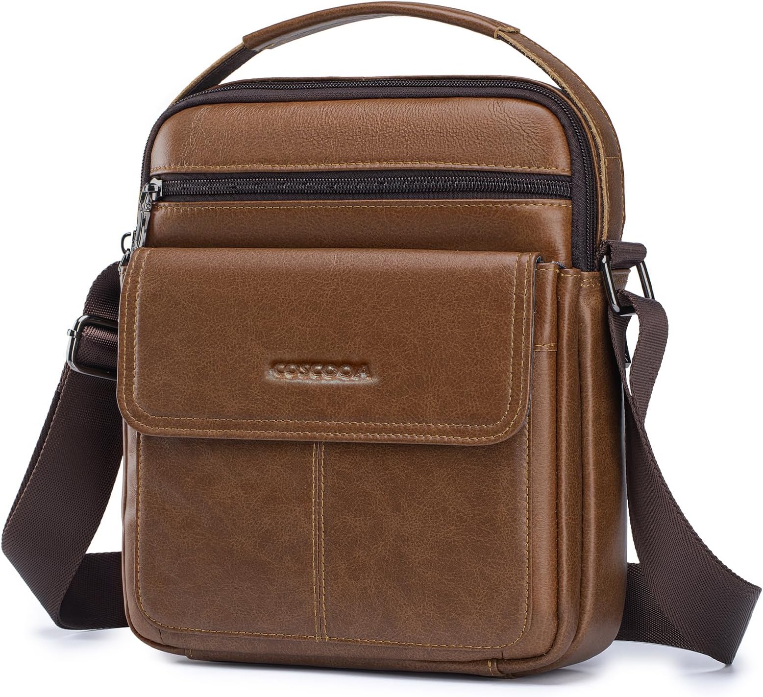 Men's Leather Crossbody Shoulder Bag - Messenger Satchel Travel Handbag