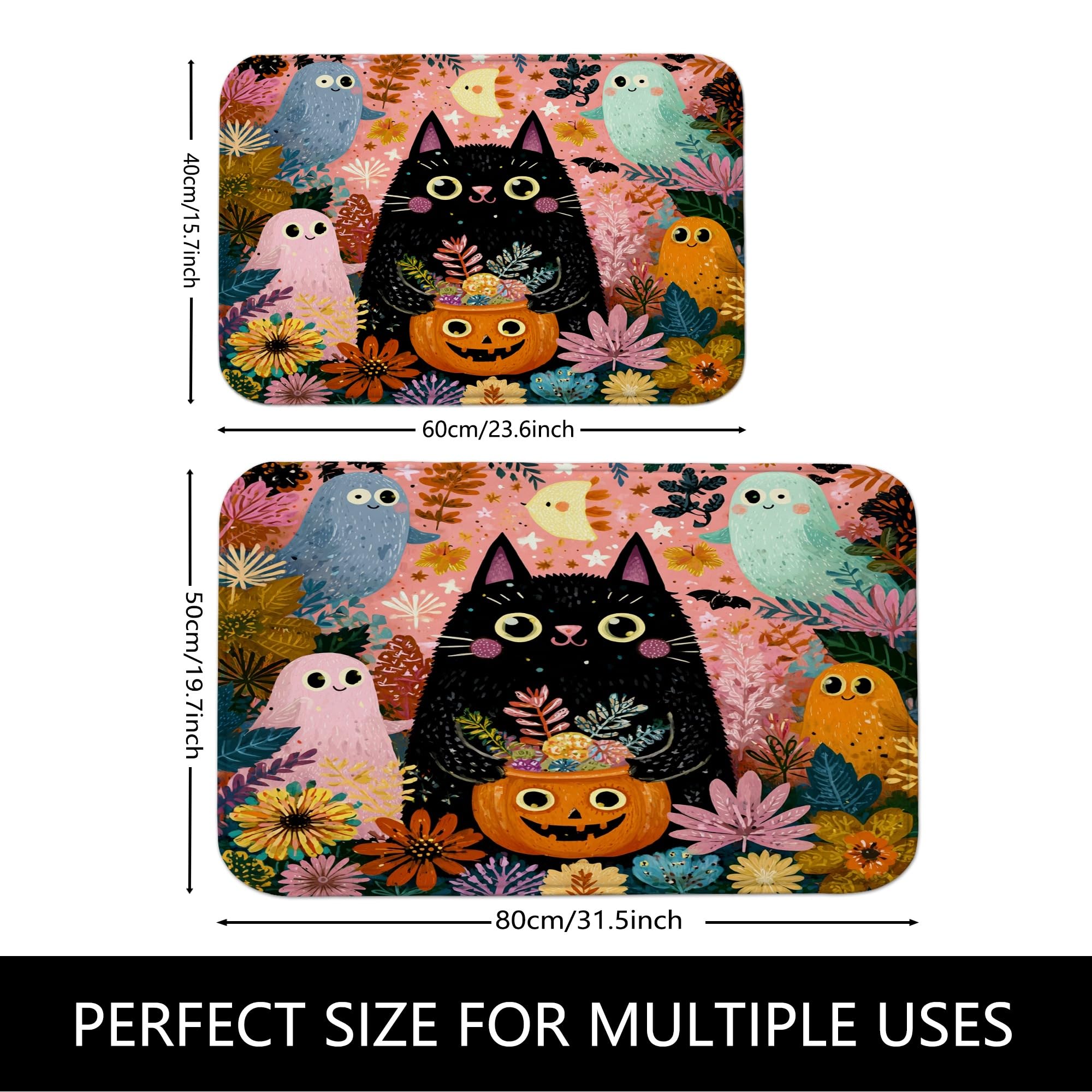 Tapis De Bain D'Halloween Mignon Fantôme Gothique Chat Noir Dans La Baignoire Vintage Floral Drôle Effrayant Horreur Décoration De Salle De Bain Tapis Tapis De Sol