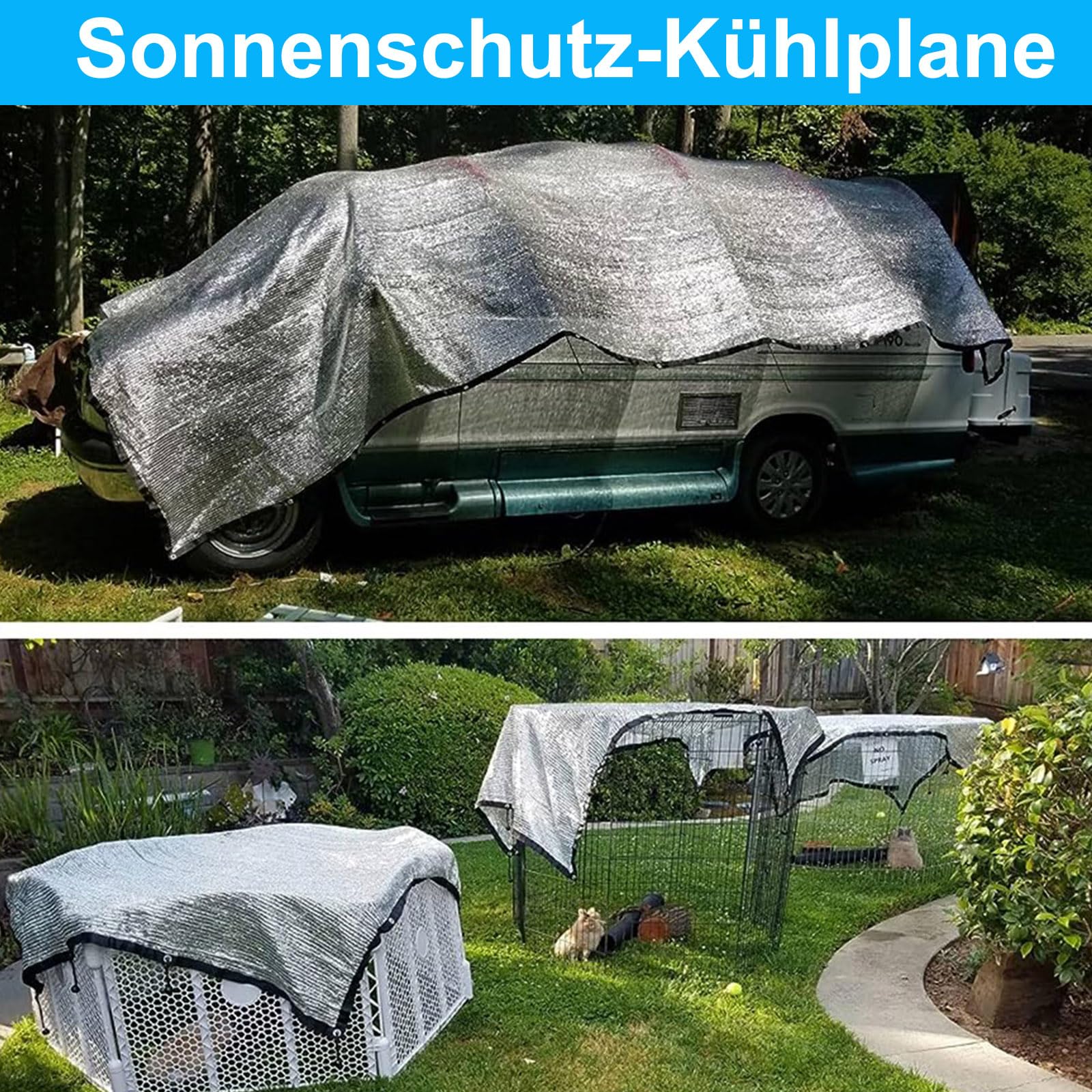 BeGrit Schattennetz Auto Hund 99% Alu Hitzeschutz mit Ösen 2m x 1m | UV Luftdurchlässiges Sonnennetz Aludecke Auto Alunetz reflektierende Schattenplane für Camping Gewächshaus Garten Pflanze