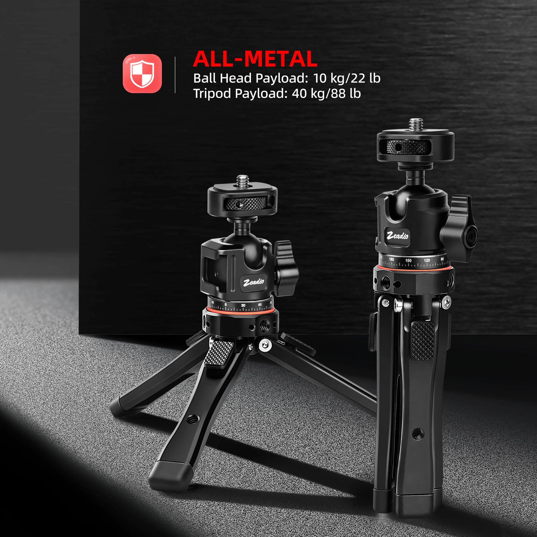 Zeadio Kit Treppiedi in Metallo Heavy Duty con Adattatore 1/4", Supporto per Telefono e Adattatore per Action Cam, Compatibile con iPhone/Android Fotocamera Gimbal Action Cam e altro