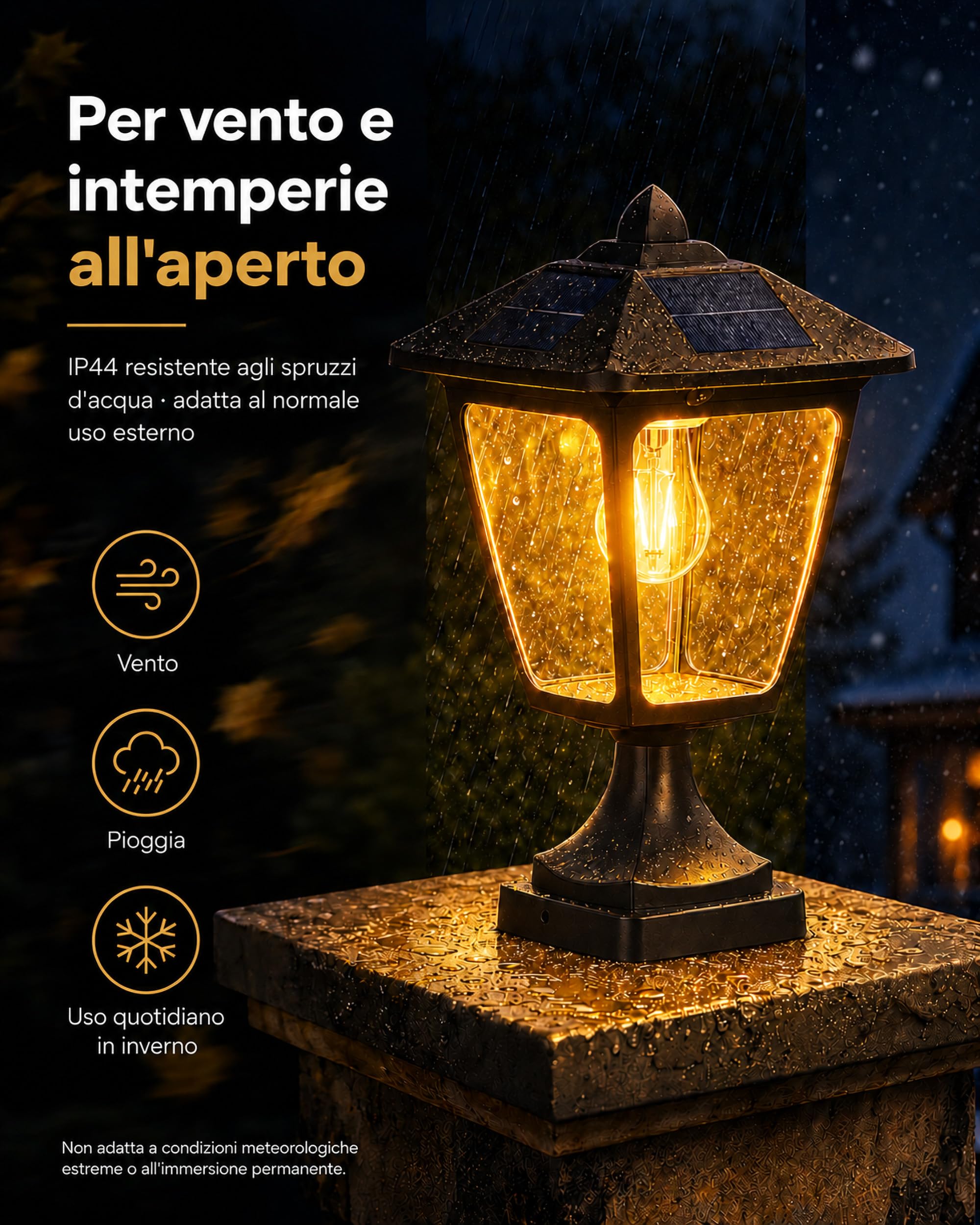 FREEUP Lampione Solare da Esterno, IP44 Lanterna da Giardino, 3000K