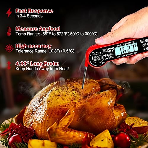 Miniatura 2 de Termómetro de carne de lectura instantánea con retroiluminación LCD, termómetro impermeable para dulces y termómetro de alimentos para cocinar