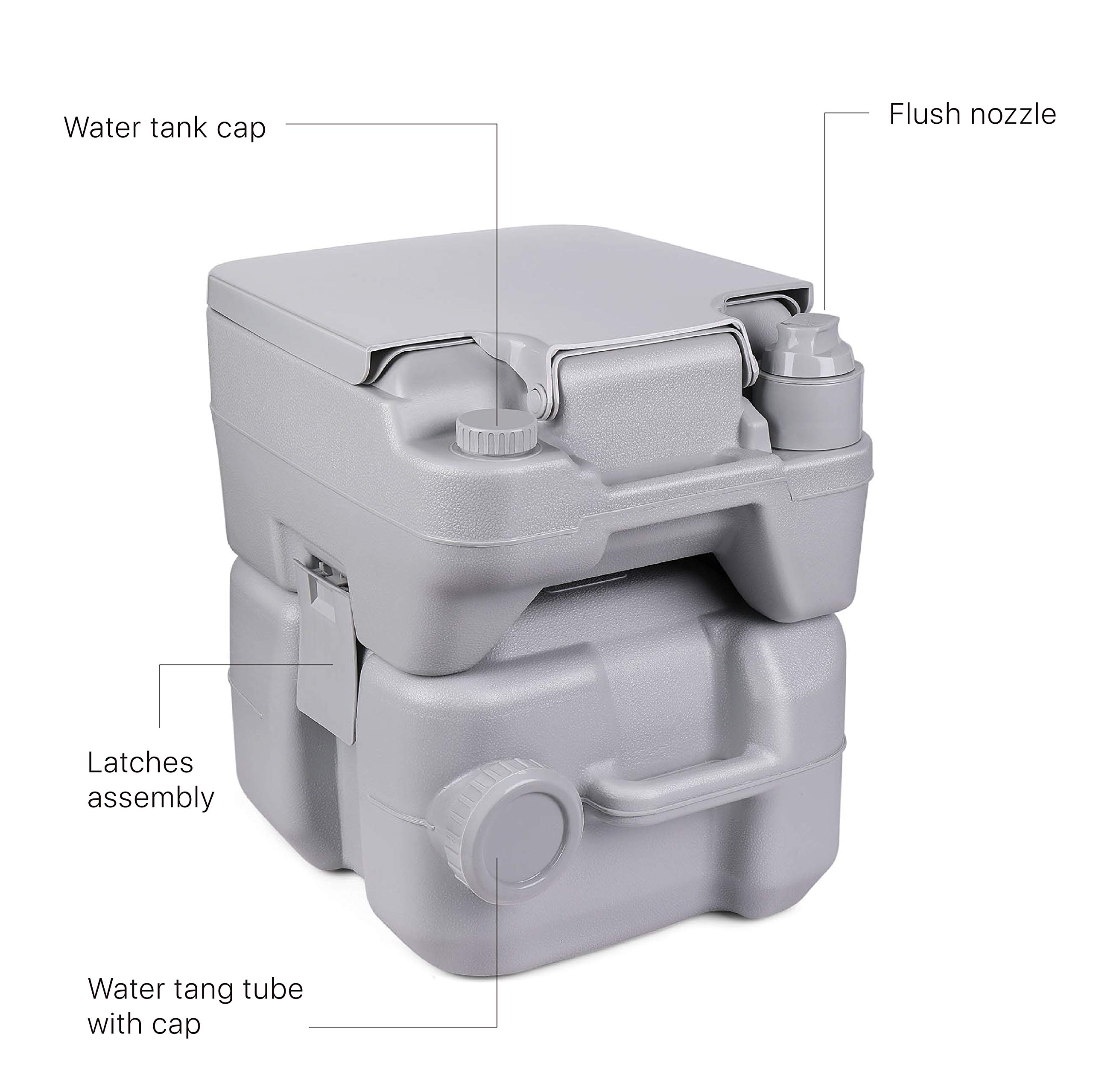 Flexzion Toilette Portatile per Campeggio - Bagno Water WC Comodo da Viaggio roulotte Camper Gabinetto con Sedile, Serbatoio dell'Acqua da 5,3 galloni e Raccolta rifiuti da 3 galloni, Scarico a 3 Vie