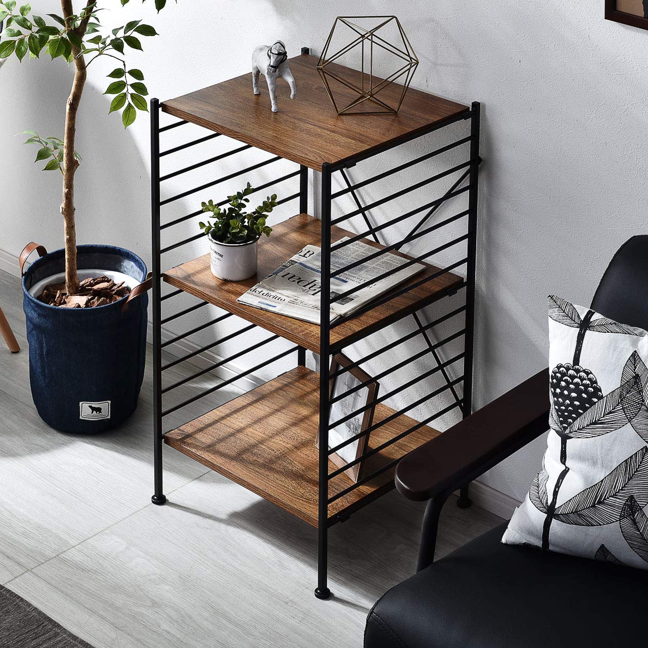 ワイエムワールド シェルフ 5段 幅47cm オーク 組み立て済 スチール