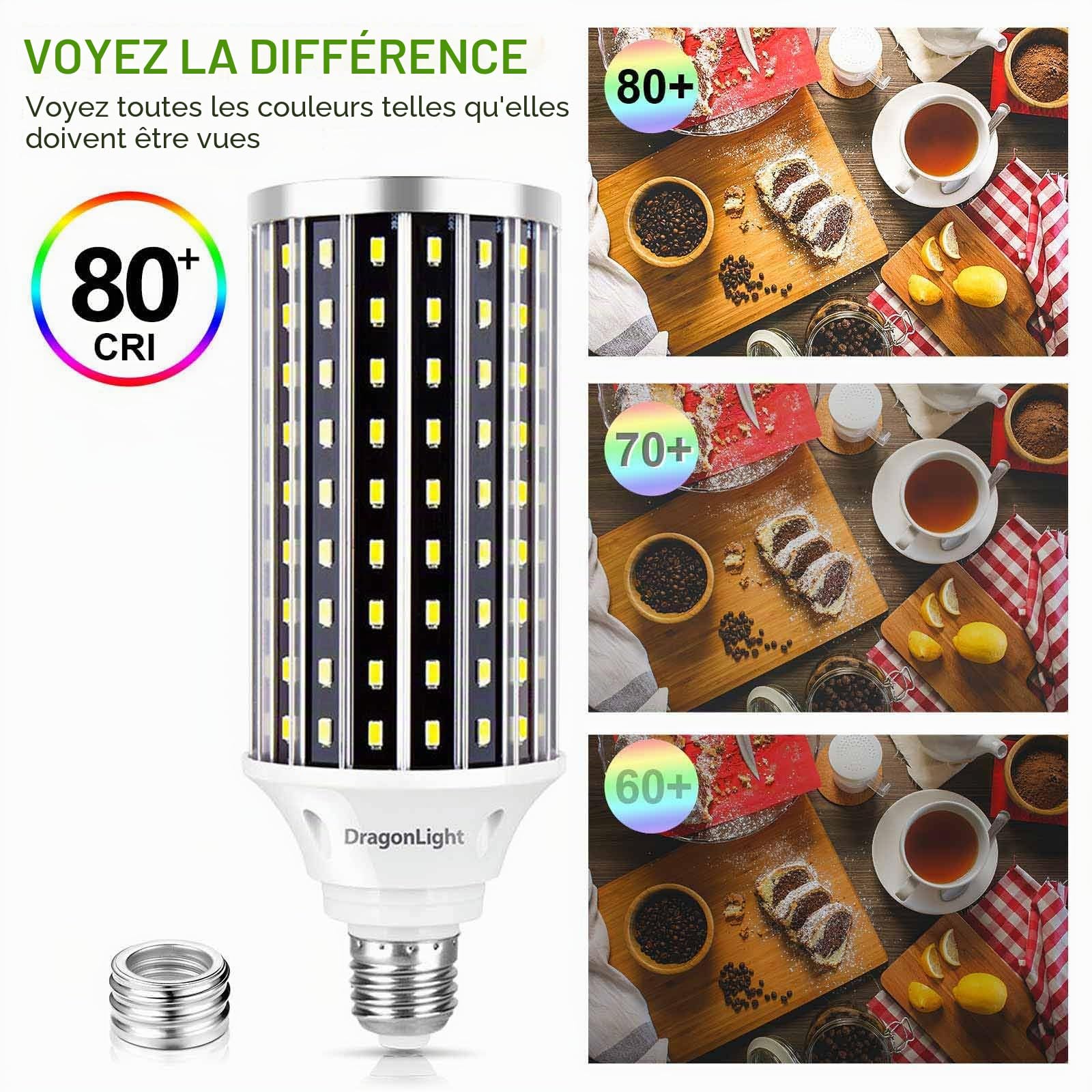 DragonLight Lot de 2 ampoules LED à lumière de maïs super lumineuses 50W (remplace 350W) – Ampoule LED Edison E27/E40 – Blanc froid 6000K 5000lm pour éclairage commercial – garage, atelier