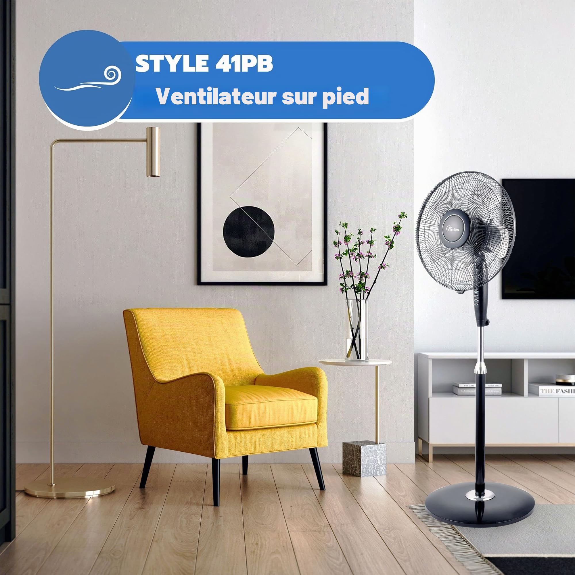 ARDES - AR5S41PB Ventilateur sur pied Puissant et silencieux, 5 pales 40 cm, Oscillant avec hauteur et inclinaison réglables Ventilateur sur pied Ardes 3 Vitesses