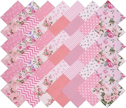 Pink Charm Packs for Quilting 5 inch - 5x5 Charm Squares Precut Quilting Fabric - 100% Cotton Fabric Squares for Sewing DIY Patchwork (42Pcs)