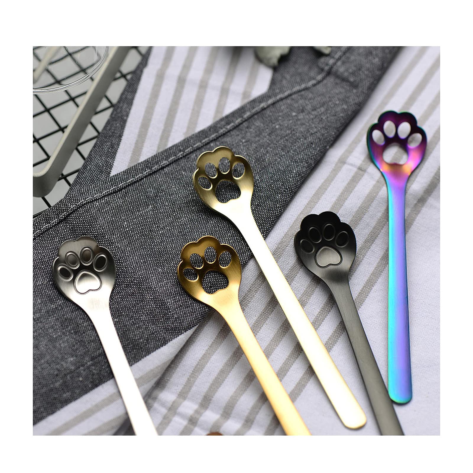 Cucchiaini A Forma Di Zampa Di Gatto – Set Da 6 In Acciaio Inox – Colorati E Carini Per Caffè, Tè E Dessert - 2