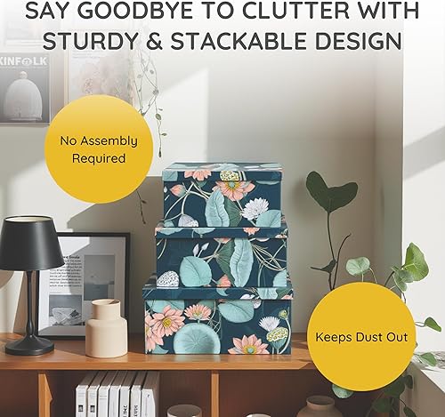 Miniatura 3 de Soul & Lane Cajas de cartón decorativas con tapas  Jardín encantado - Juego de 3  Cajas anidables de cartón oscuro oscuro oscuro