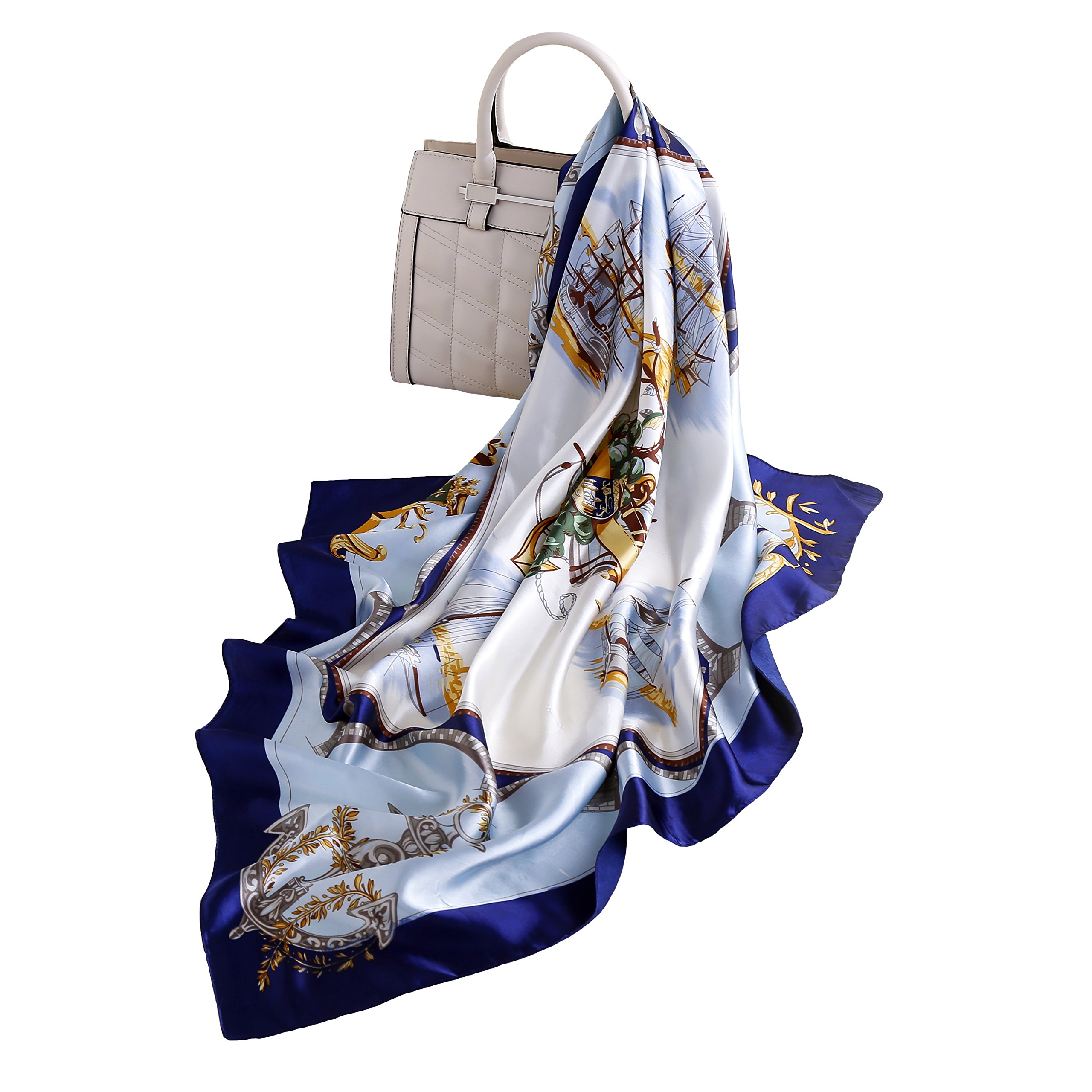 Qyx Ladies Lightweight Silk Feeling Square Scarf -Women's Fashion Pattern Large Satin Headscarf for Sleeping (.)