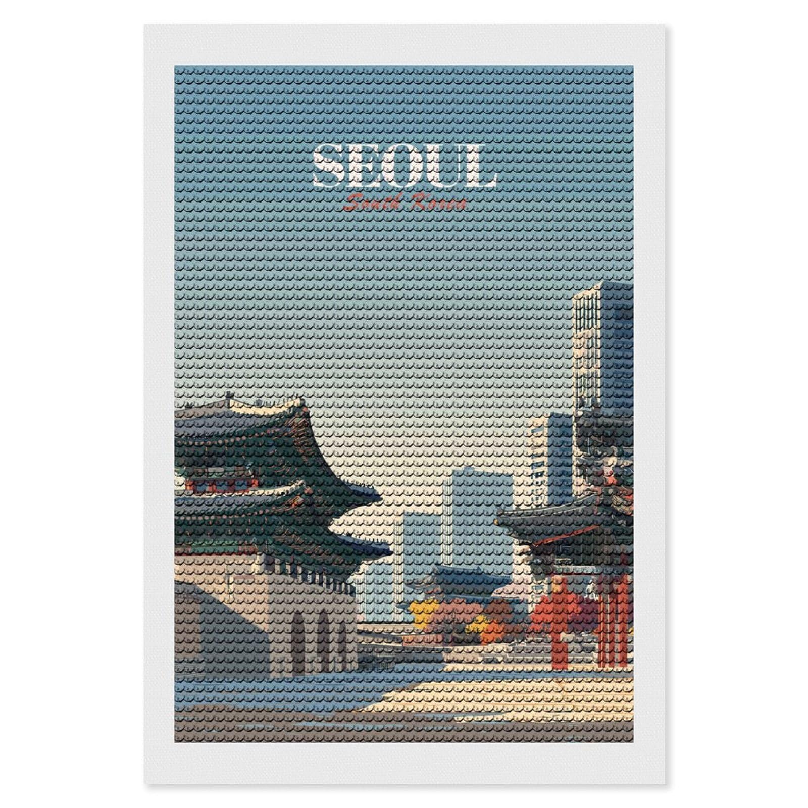Junmoney Seoul, South Korea Travel Diamond Painting Canvas Set 8"x12", Easy to Enjoy, Adhesive Canvas, Office Decor, Holiday Gift Idea, with Tool Kit
