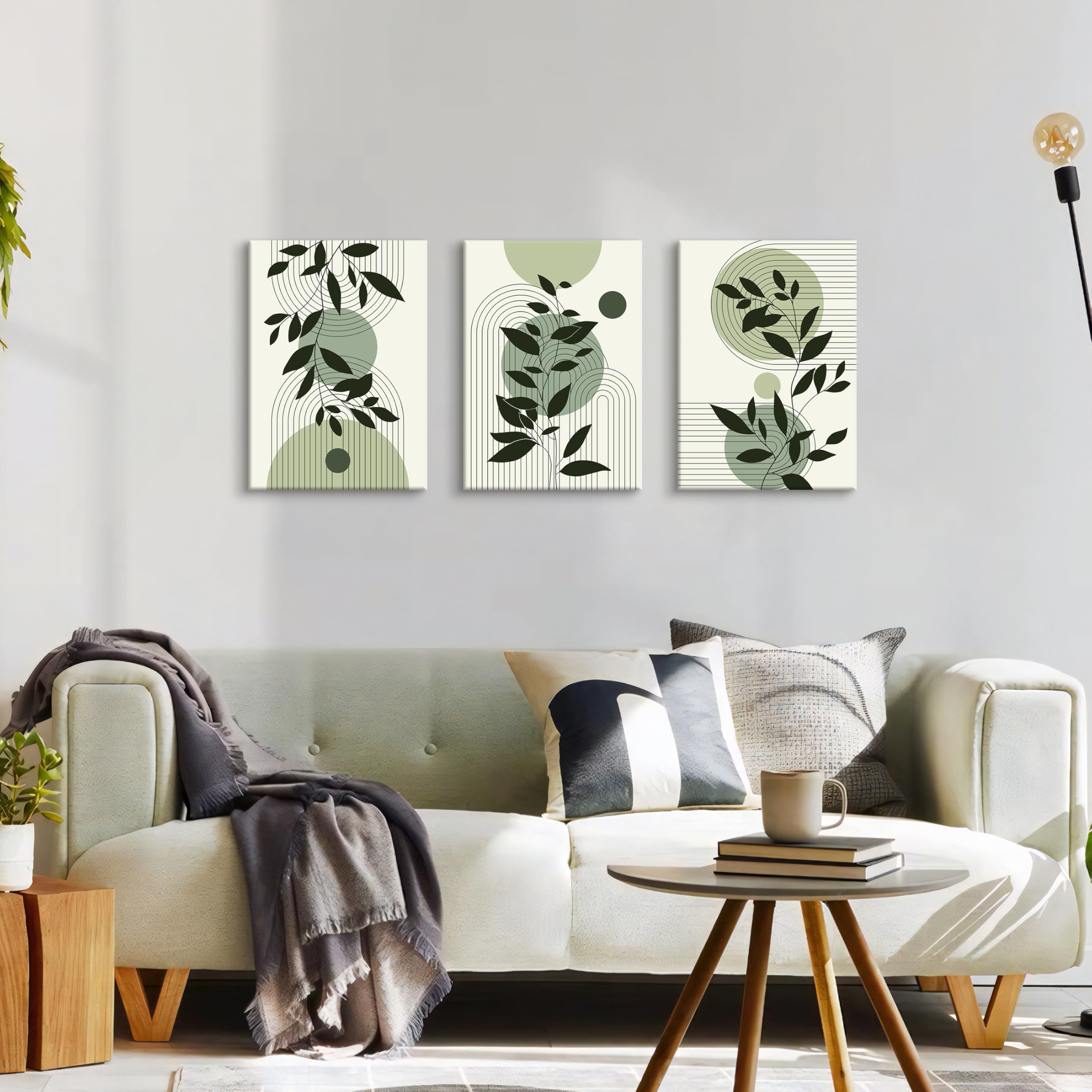3 Pcs Boho Sage Green Framed Canvas Wall Art - Image 4
