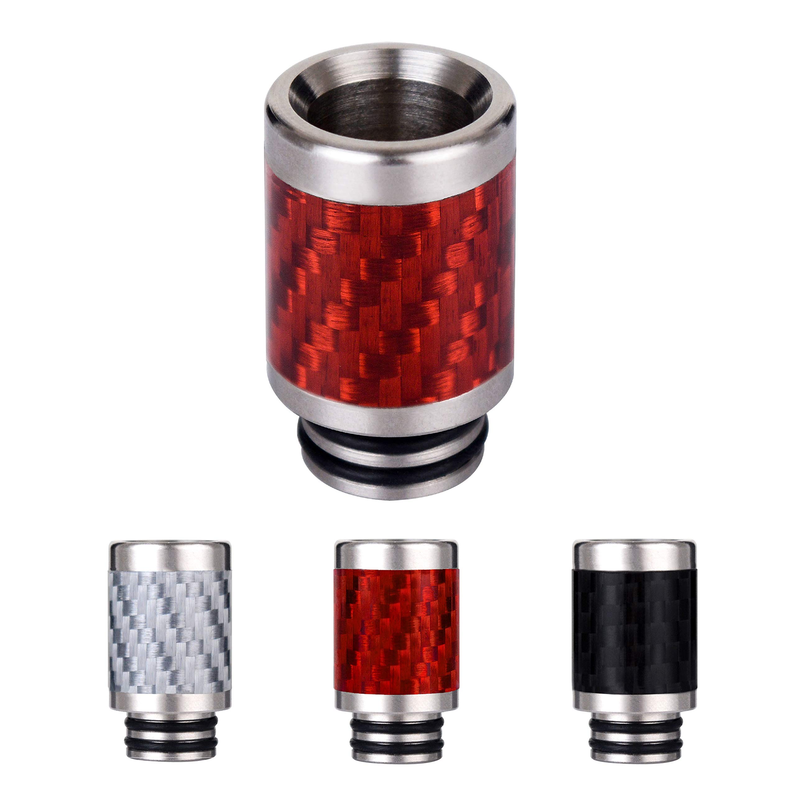 WOLFTEETH Carbon Fiber Plus Stainless Steel 510 Drip Tip Mouthpieces for Electronic Cigarette Vape Tank Vaping Devices | Nicotine Free/Red 124313