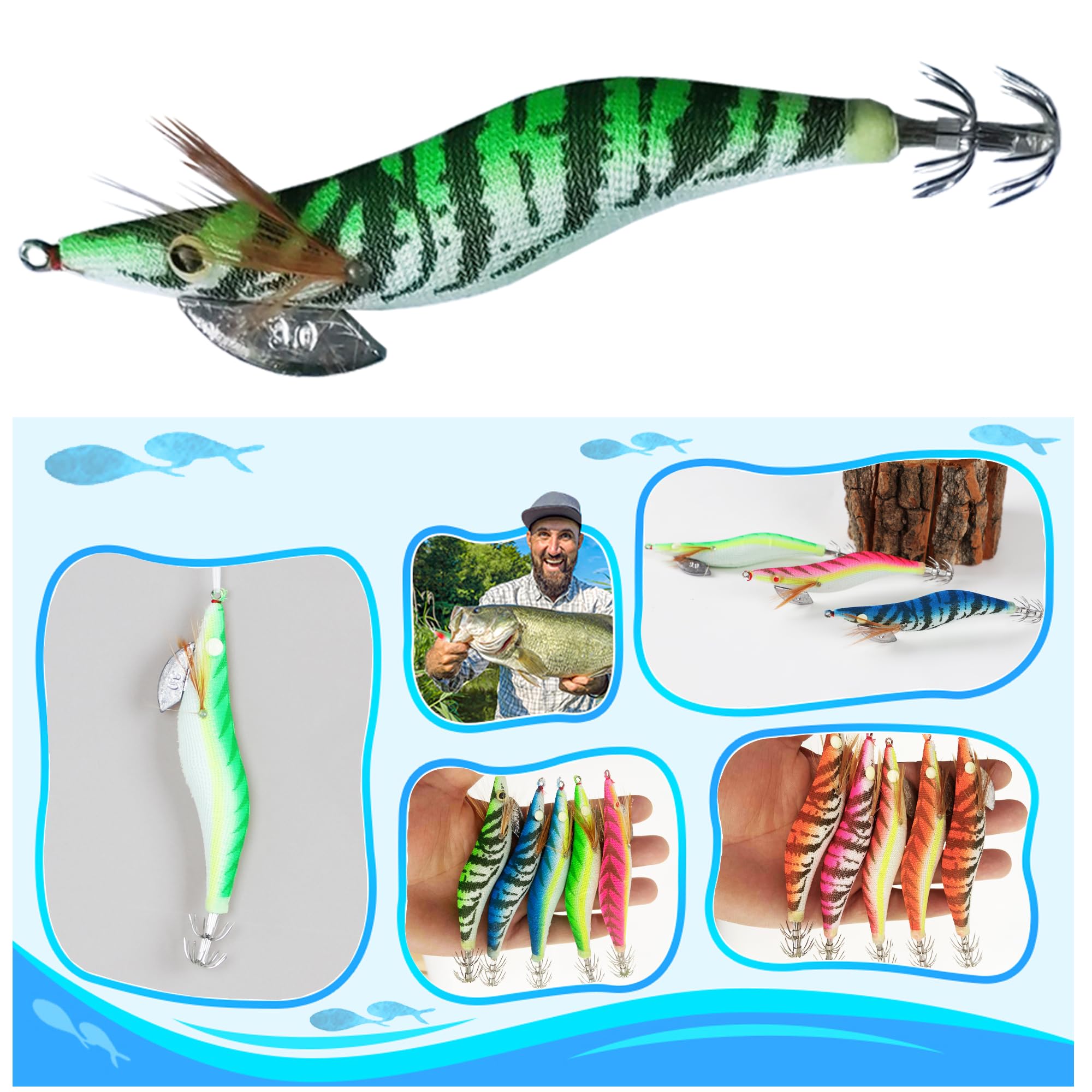 Esche Per Polpi Set Esche Artificiali Da Pesca KKPLZZ - Gamberetti E Calamari 3D Realistici Con Amo, Per Jigging E Traina Esche Da Pesca Con Rumore