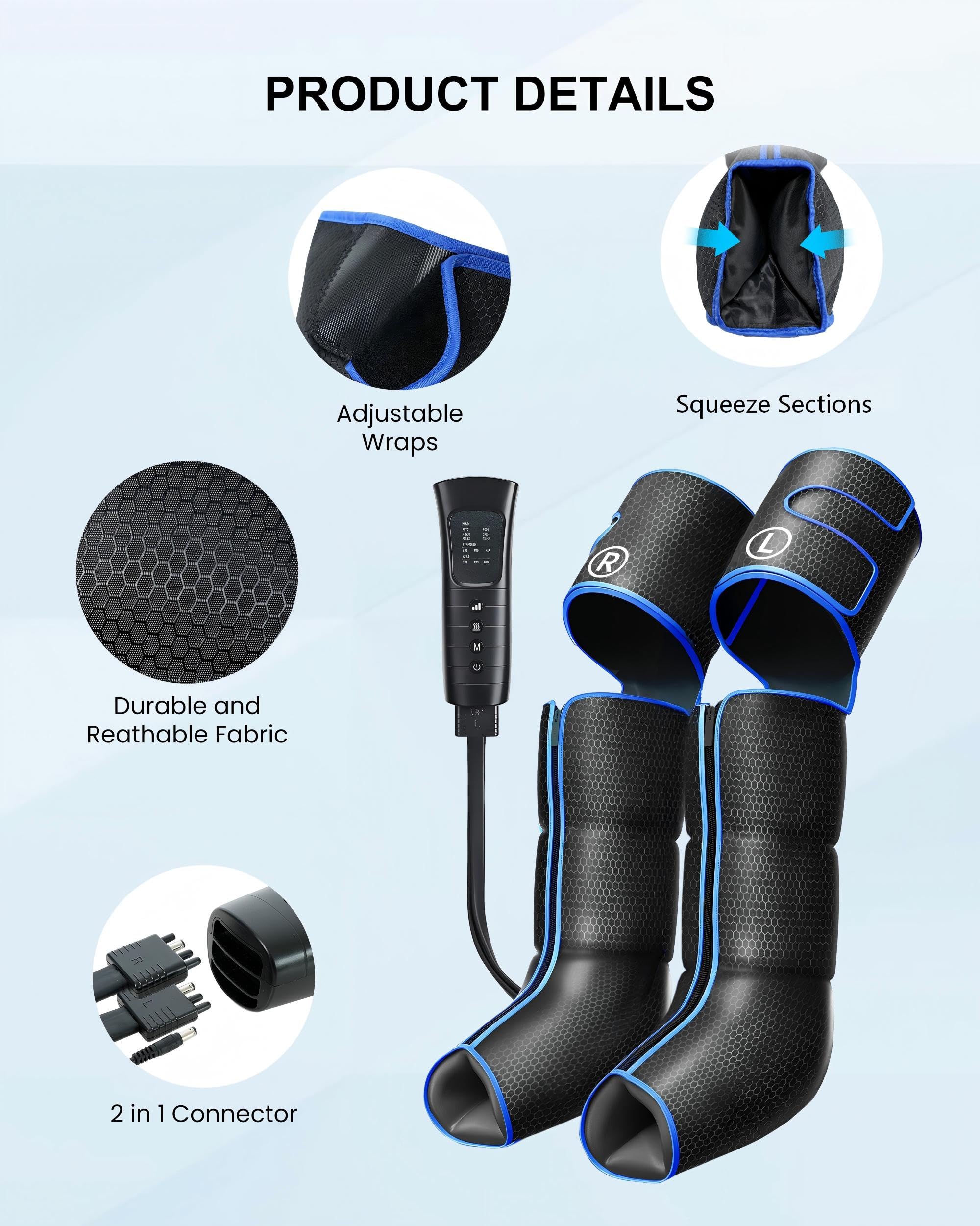 COMFIER Masajeador de Piernas con Calor y Compresión, Masajeador 3 en 1 para Pies y Piernas, 6 Modos y 3 Niveles de Intensidad, Función de Calor Integrada, Ideal como Regalo