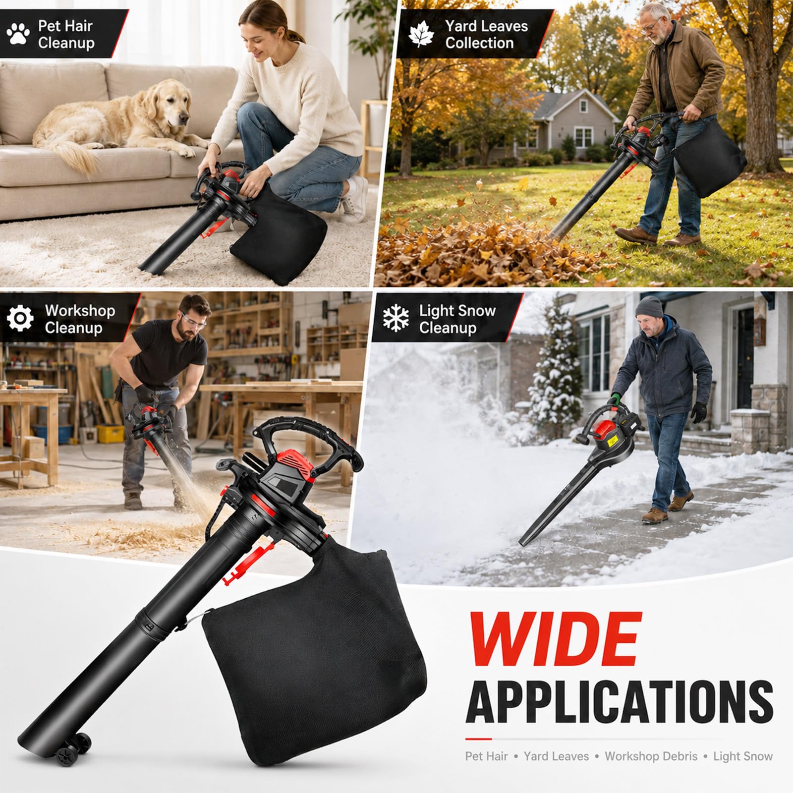 3800W Aspirateur Souffleur Broyeur Feuilles sans Fil 20000mAh