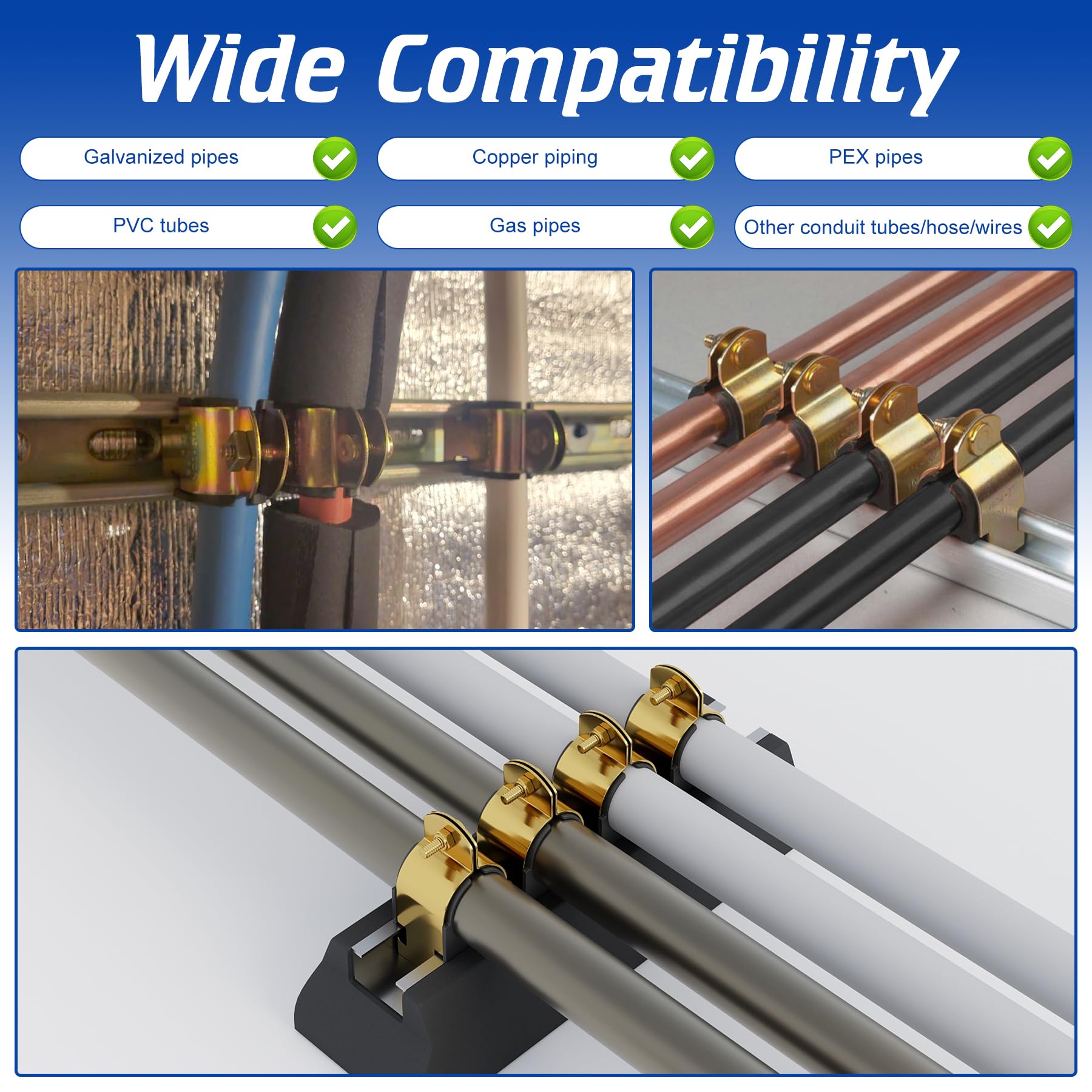 Abrazadera de amortiguador de goma, 10 abrazaderas de puntal galvanizadas resistentes al calor, abrazaderas de puntal de montaje de 7/8 pulgadas para montar tuberías de cobre, tuberías