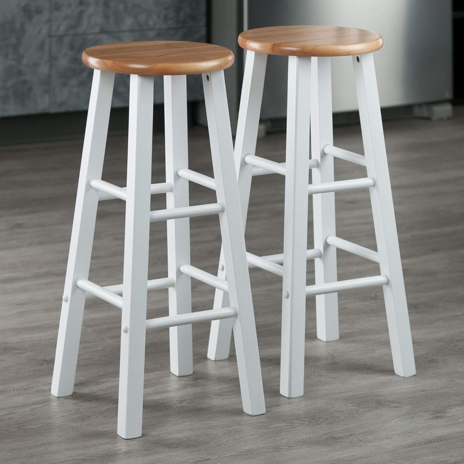 Set of 2 White and Brown Contemporary Bar Stools 28.75"