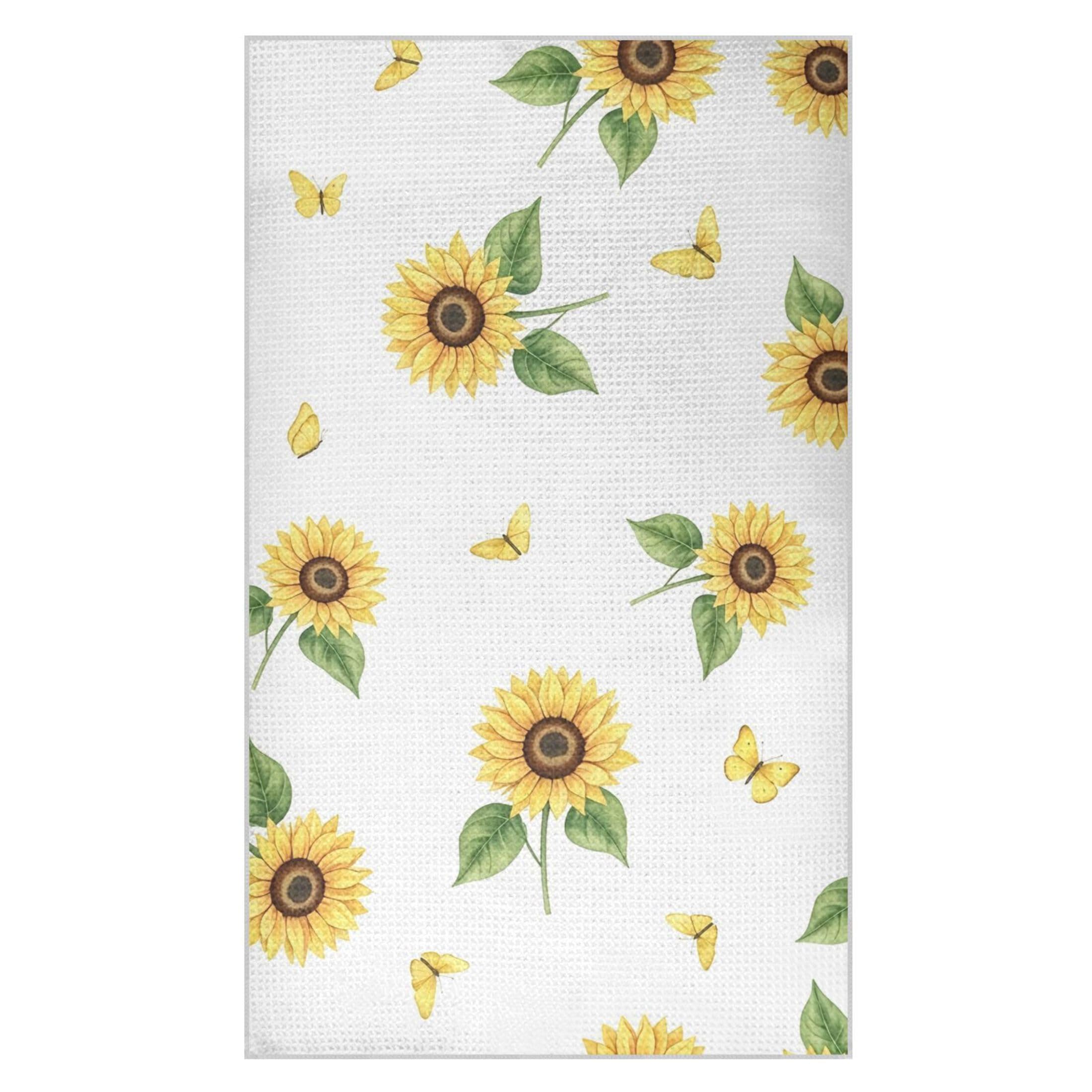 Fuauuyl Sunflowers Kitchen Towel Waffle Weave Dish Towels Soft Absorbent Hand Towel Microfiber Lint Free Dish Cloths for Kitchen, 18x30 in