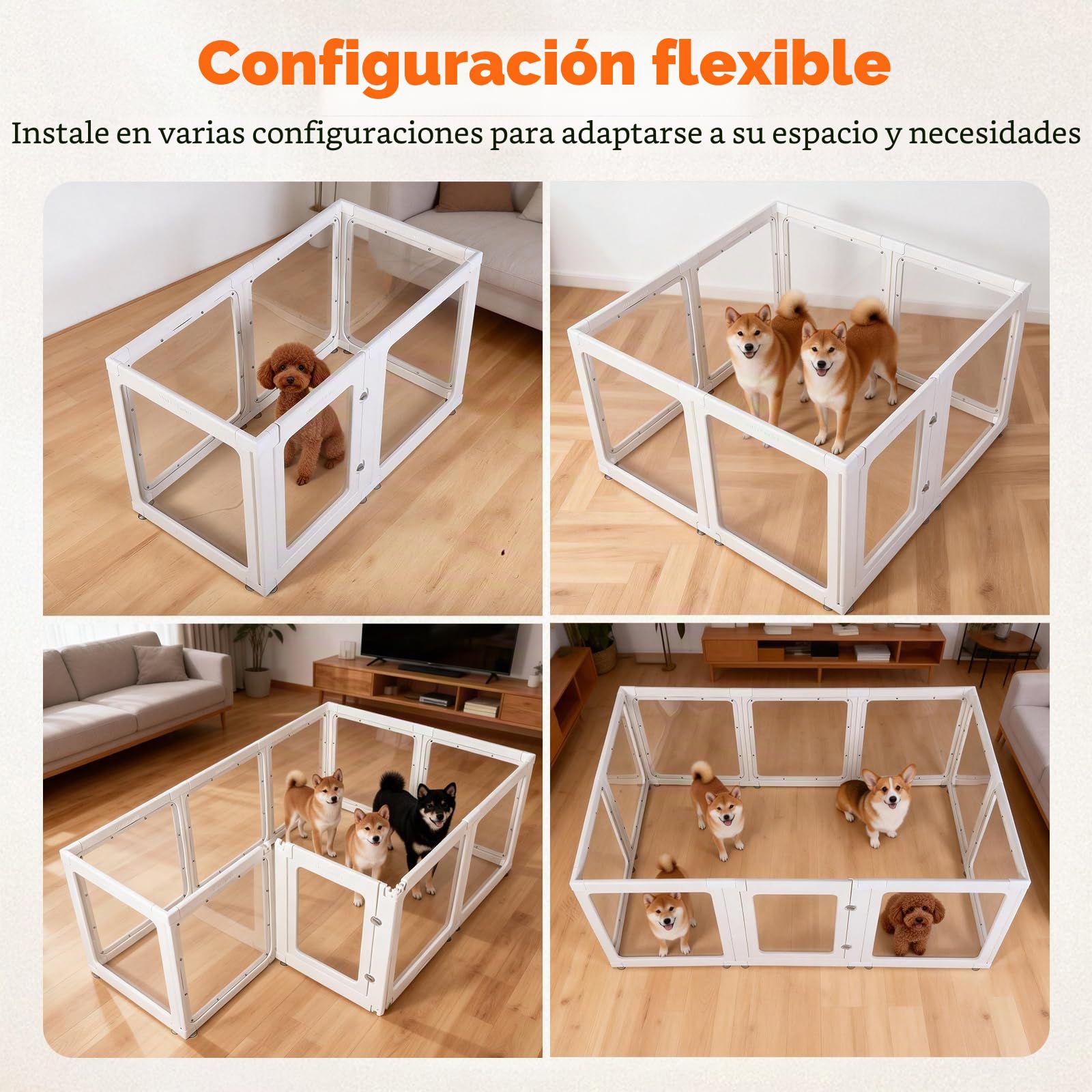Parque para Perros de acrílico,10 Paneles bolígrafo de fácil Montaje,60cm Vallas para Perros para Interior y Exterior con Puerta con Cerradura,Cerca del Corral para Mascota 152 * 102 * 61CM