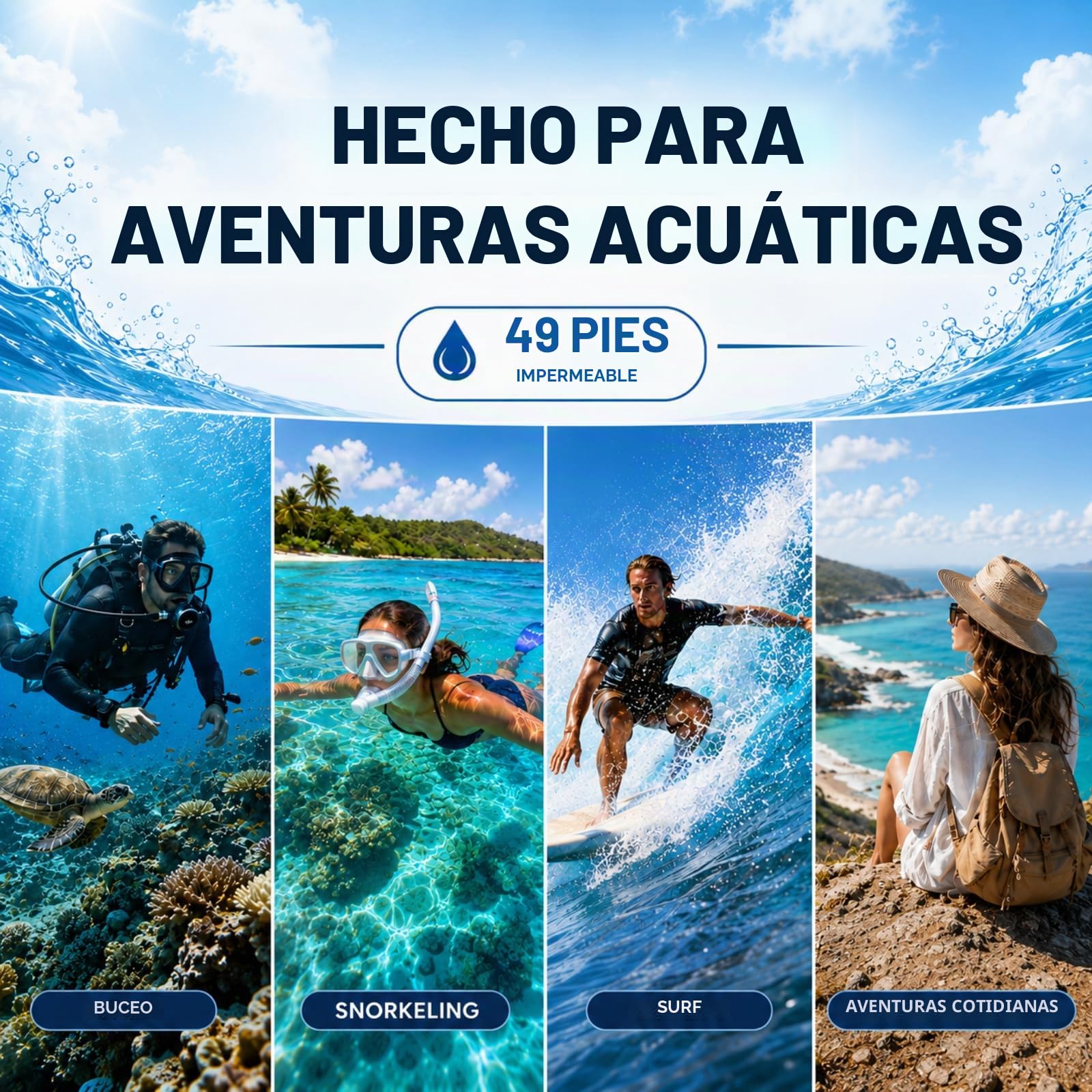 MaxMango V08 Pro 49FT Camara Acuatica，8K 90MP WiFi Pantalla Táctil Cámara Digital，2,8 Pulgadas con Doble Pantalla, Resistente, a Prueba de Polvo y a Prueba de Golpes, Ideal para Snorkel, Azul