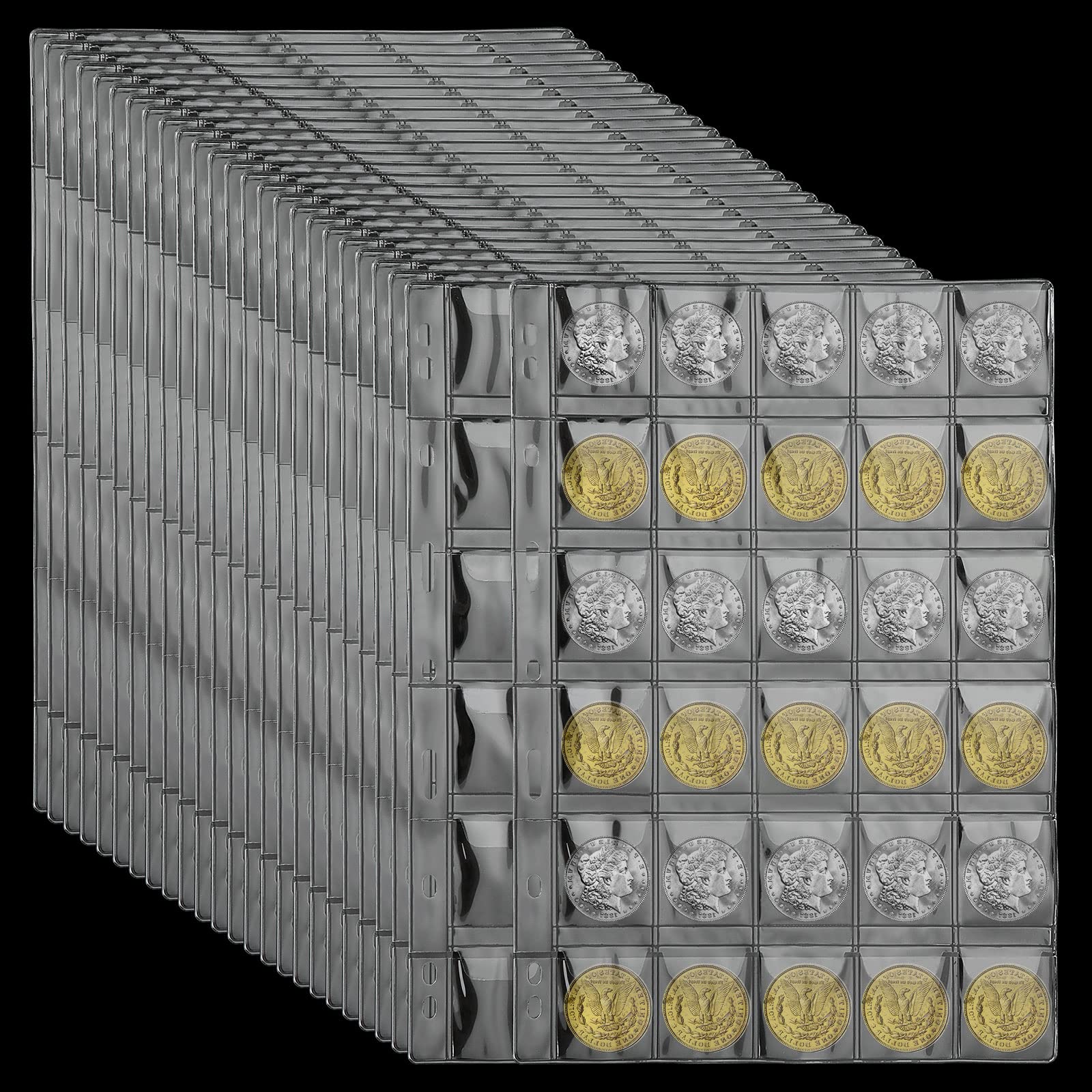 Acrux7 750 Pockets Coin Sleeves 25 Sheets Plastic Coin Protectors Pages for Collectors, Coin Holders Collection Supplies for Binder with Standard 9