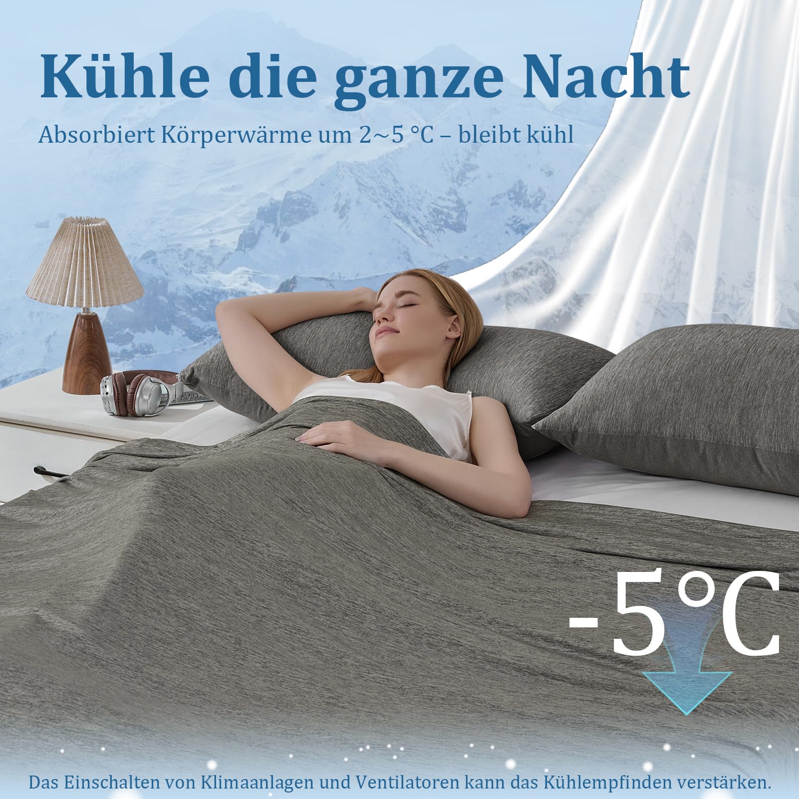 CHOSHOME Kühlende Bettdecke 150x200cm 2 in 1 Sommerdecke mit Q-Max>0,5 Kühlfasern Grau