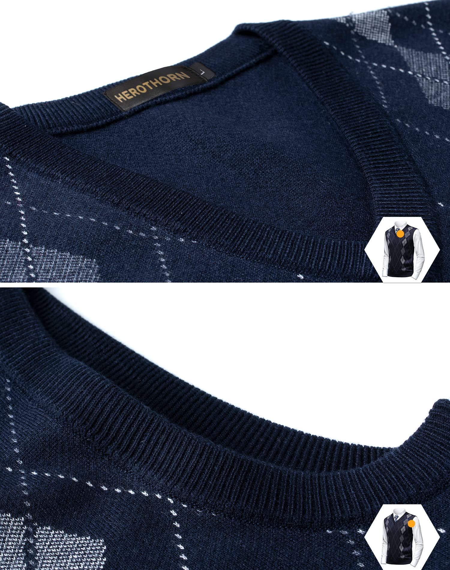 Herren Business West Ärmellose Pullunder Slim Fit Strickweste Argyle V-Ausschnitt Pulloverwestee Herbst Winter Wollweste für Männer