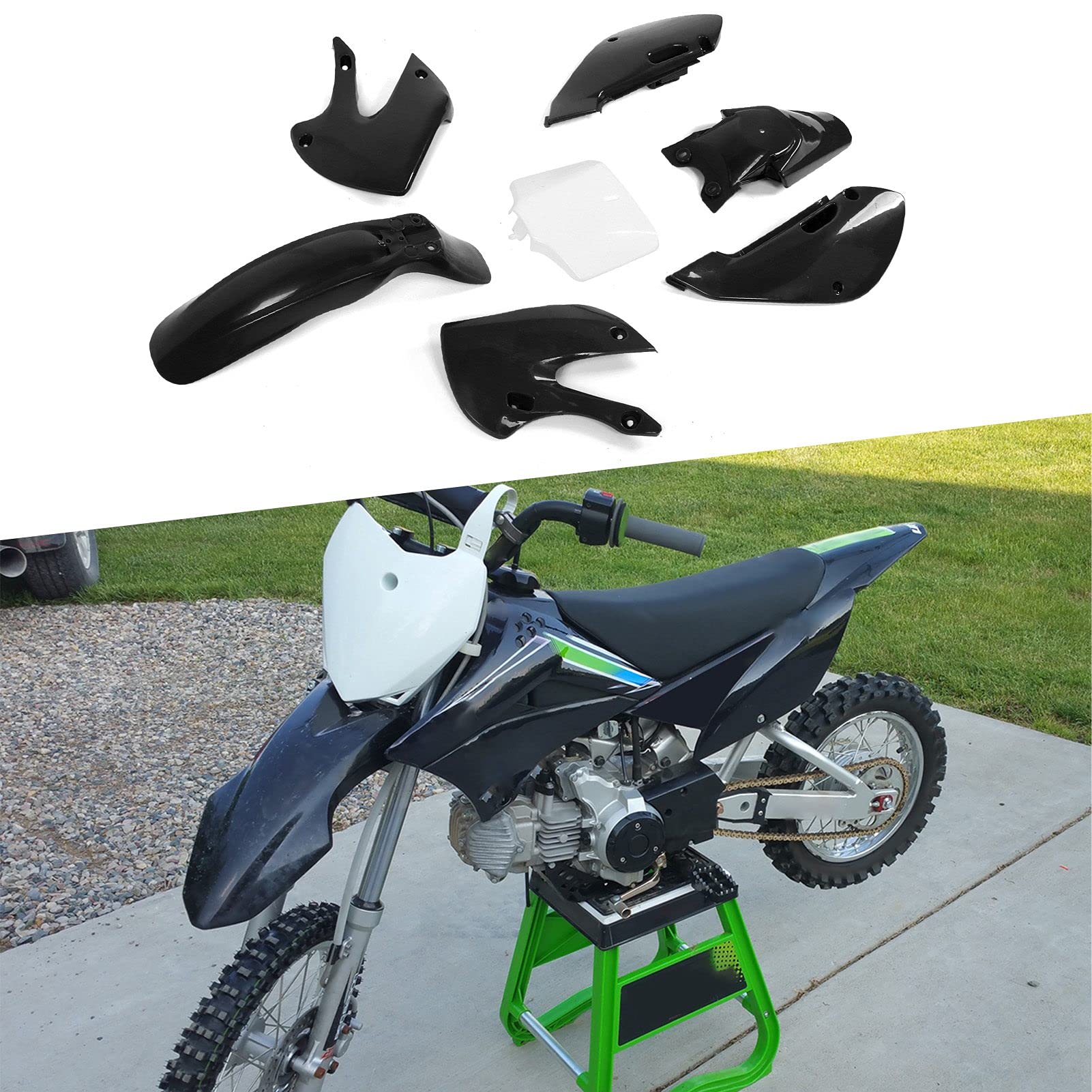 Alomejor Kit de Carenado de Guardabarros de Motocicleta, Cubierta de Tanque de de Plástico, Carenado de Cuerpo de Repuesto para KLX110 KX65 DRZ110 RM65 para Motociclistas de Suciedad, Protección