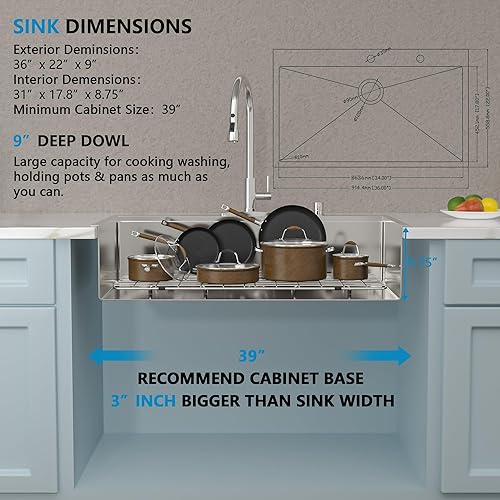 Miniatura 28 de Fregadero de lavandería de 25 x 22 pulgadas, montaje superior, acero inoxidable T304, calibre 16, 12 pulgadas de profundidad, fregadero individual