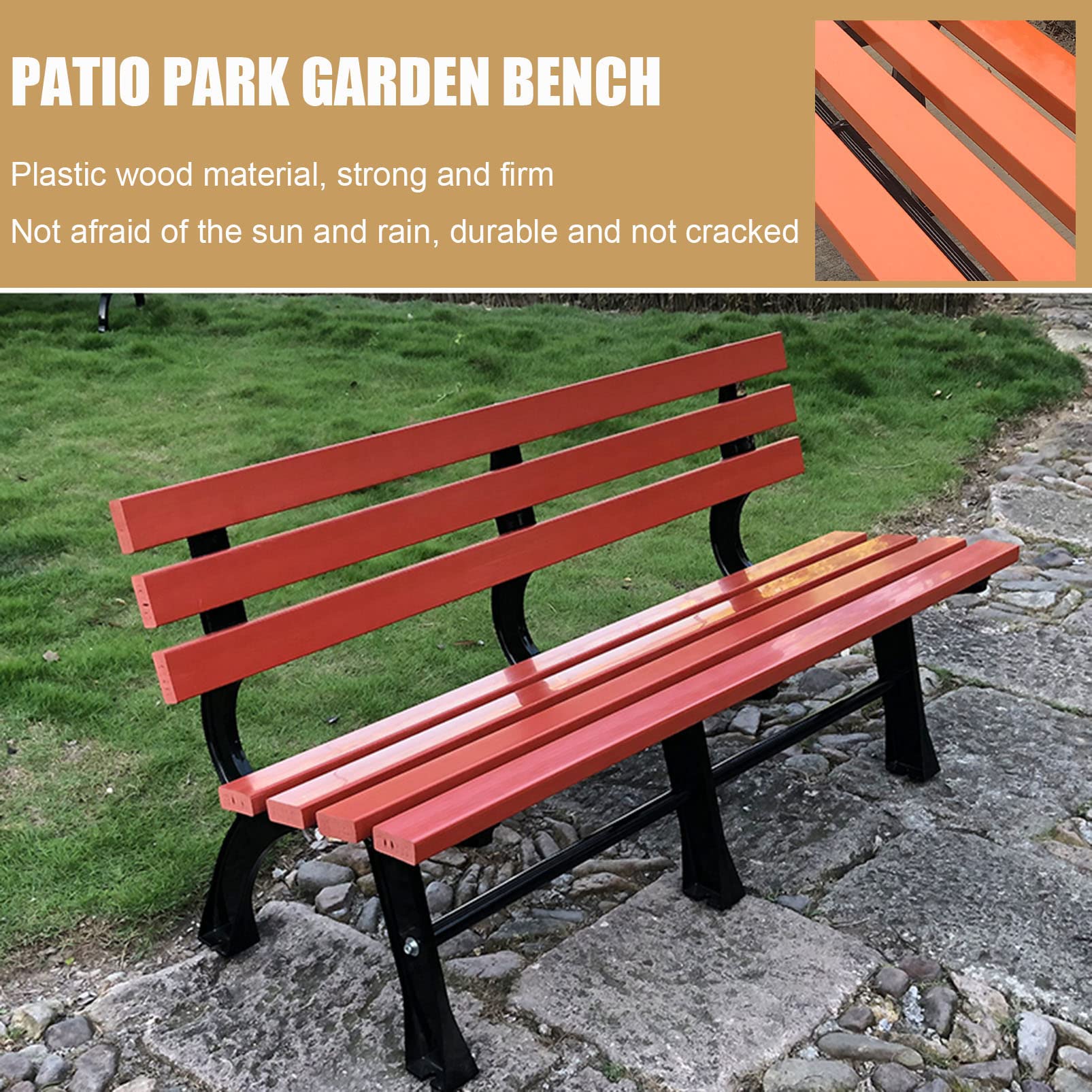 Patio ławka ogrodowa odporna na warunki atmosferyczne siedzisko meblowe, żeliwna rama ławka parkowa krzesło ganek, do wewnątrz na zewnątrz podwórko wodoodporna ławka stołkowa, szkoła szpital praca