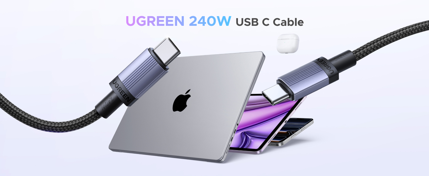 Image of UGREEN 240W USB C Cable 2-Pack, Fast Charging for Laptops & Phones, 10FT | Compatible with MacBook Pro /Air, XPS, ThinkBook, iPhone 17 /16 /15, Galaxy S26 /S25, Pixel 10 /9, iPad Pro, Steam Deck, Switch