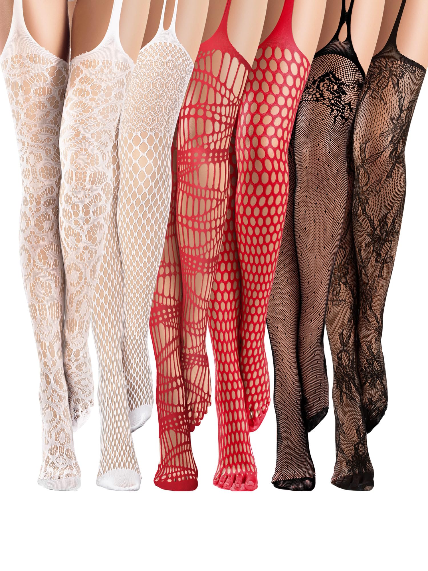 6 Pairs Women Fishnet Thigh High Stockings Suspender Pantyhose Lingerie Garter Belts Tights for Women Girl