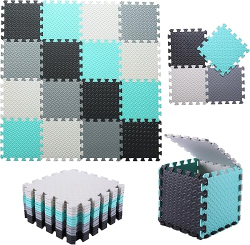 Miniatura 18 de Tapete de juego de espuma para bebé, tapete entrelazado de 0.4 pulgadas de grosor con colores sólidos, tapete de juego suave y no tóxico, tapete